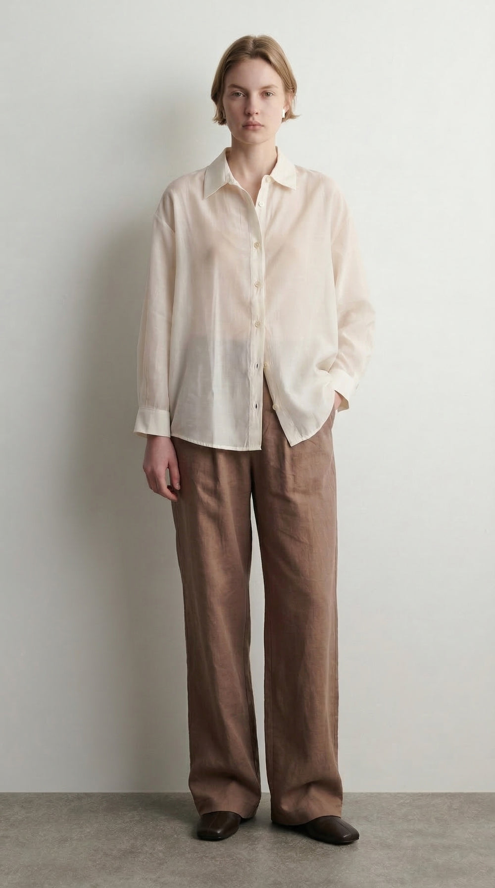 DOKUMLU TENSEL GOMLEK KREM