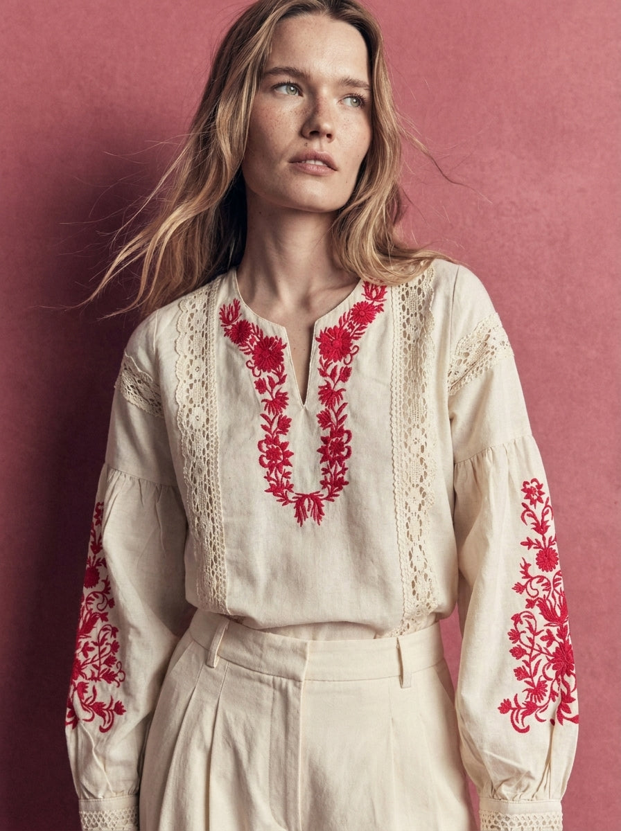 ODETTE NAKIŞLI COTTON BLUZ RED