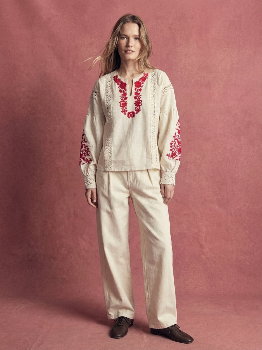 ODETTE NAKIŞLI COTTON BLUZ RED