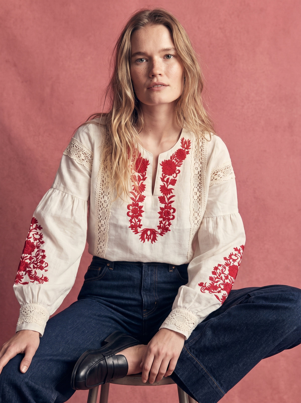 ODETTE NAKIŞLI COTTON BLUZ RED