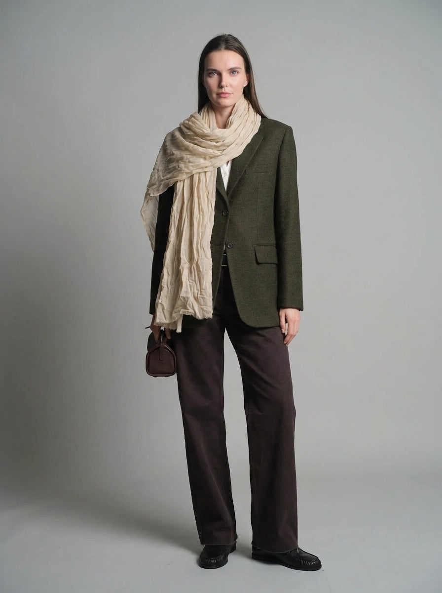 VINTAGE BEIGE ORGANIK PAMUK EL BOYAMA SAL