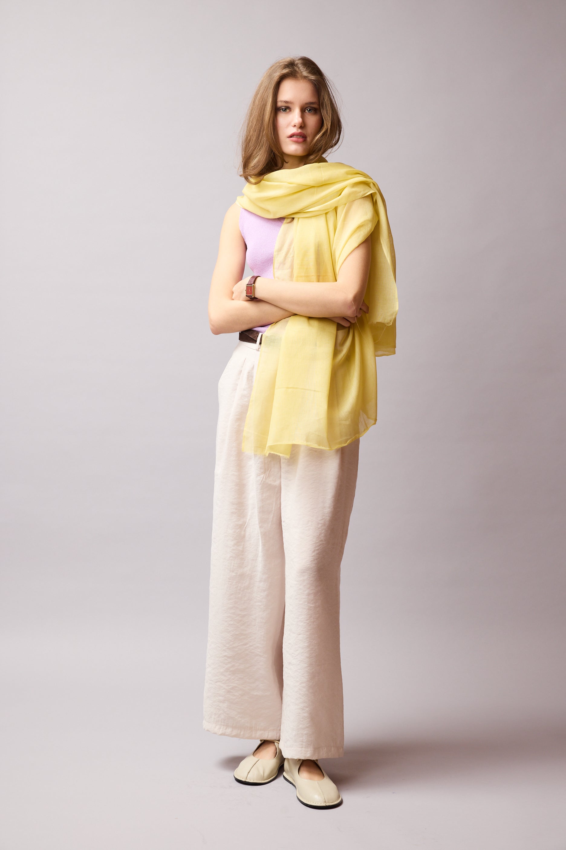 Lemon Yellow Organik Pamuk Handmade Şal
