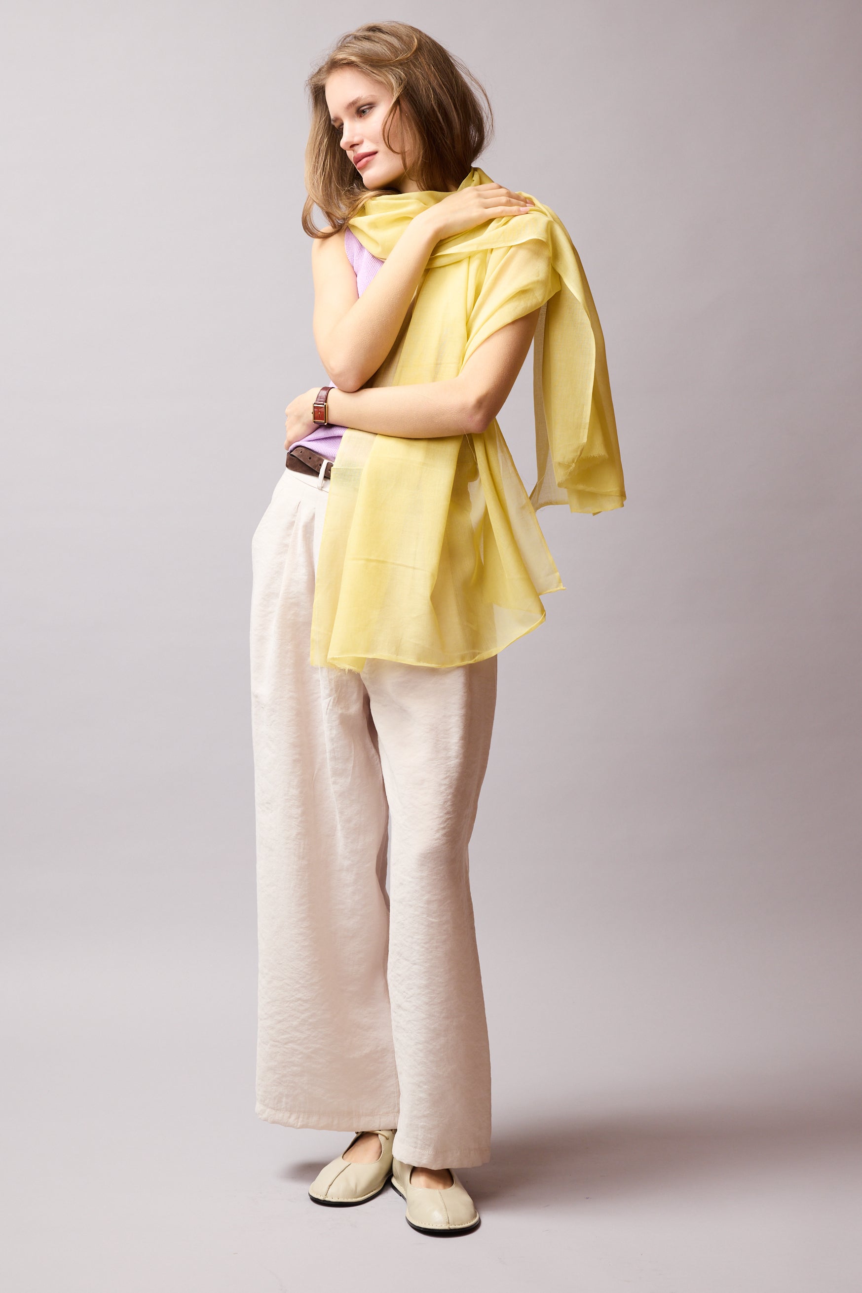 Lemon Yellow Organik Pamuk Handmade Şal