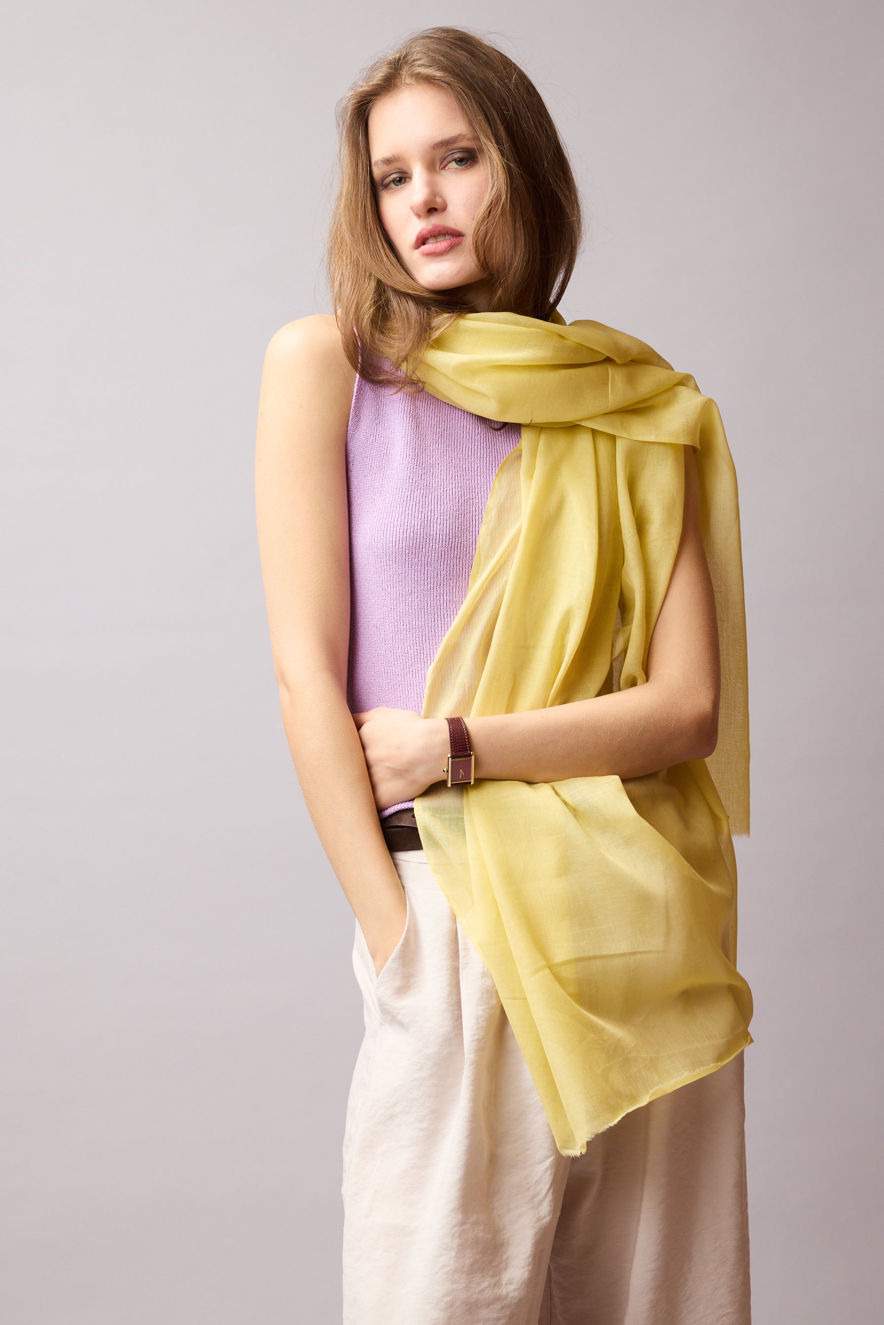 Lemon Yellow Organik Pamuk Handmade Şal
