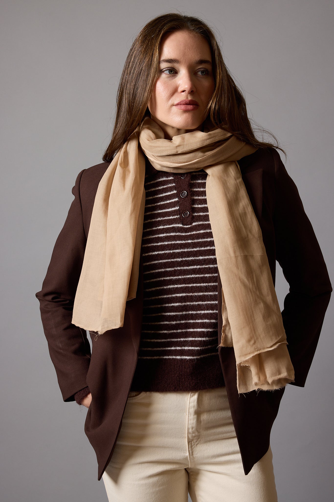 Sand Beige Organik Pamuk Handmade Şal