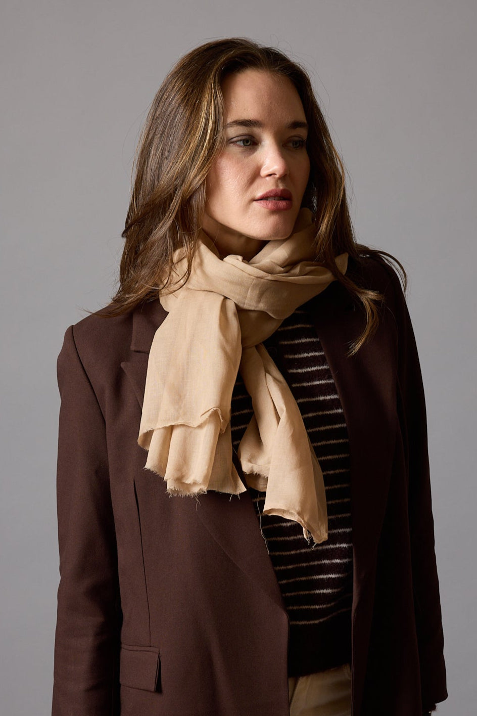 Sand Beige Organik Pamuk Handmade Şal