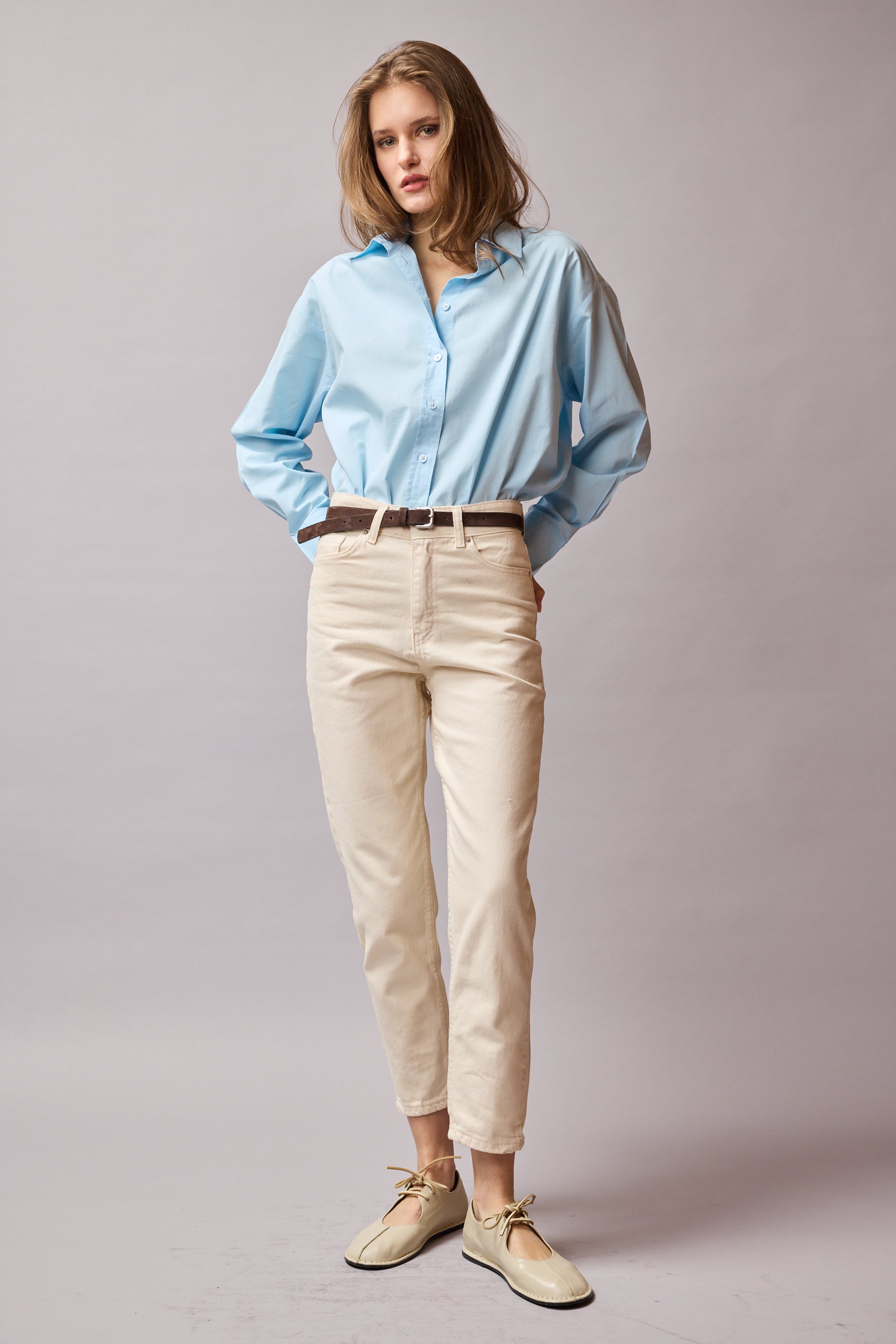 STRAIGHT FIT YÜKSEK BEL MOM JEAN KREM