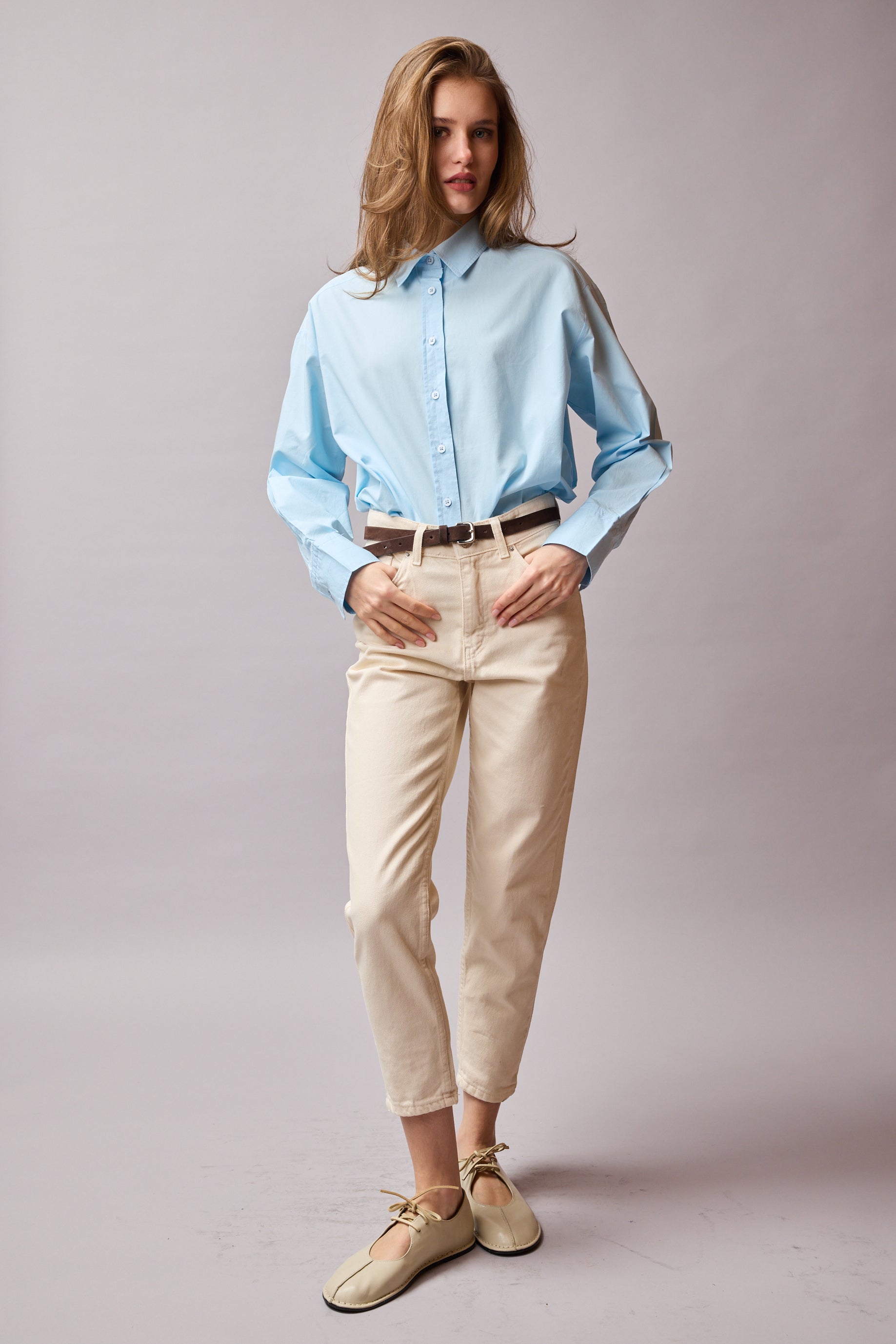 STRAIGHT FIT YÜKSEK BEL MOM JEAN KREM