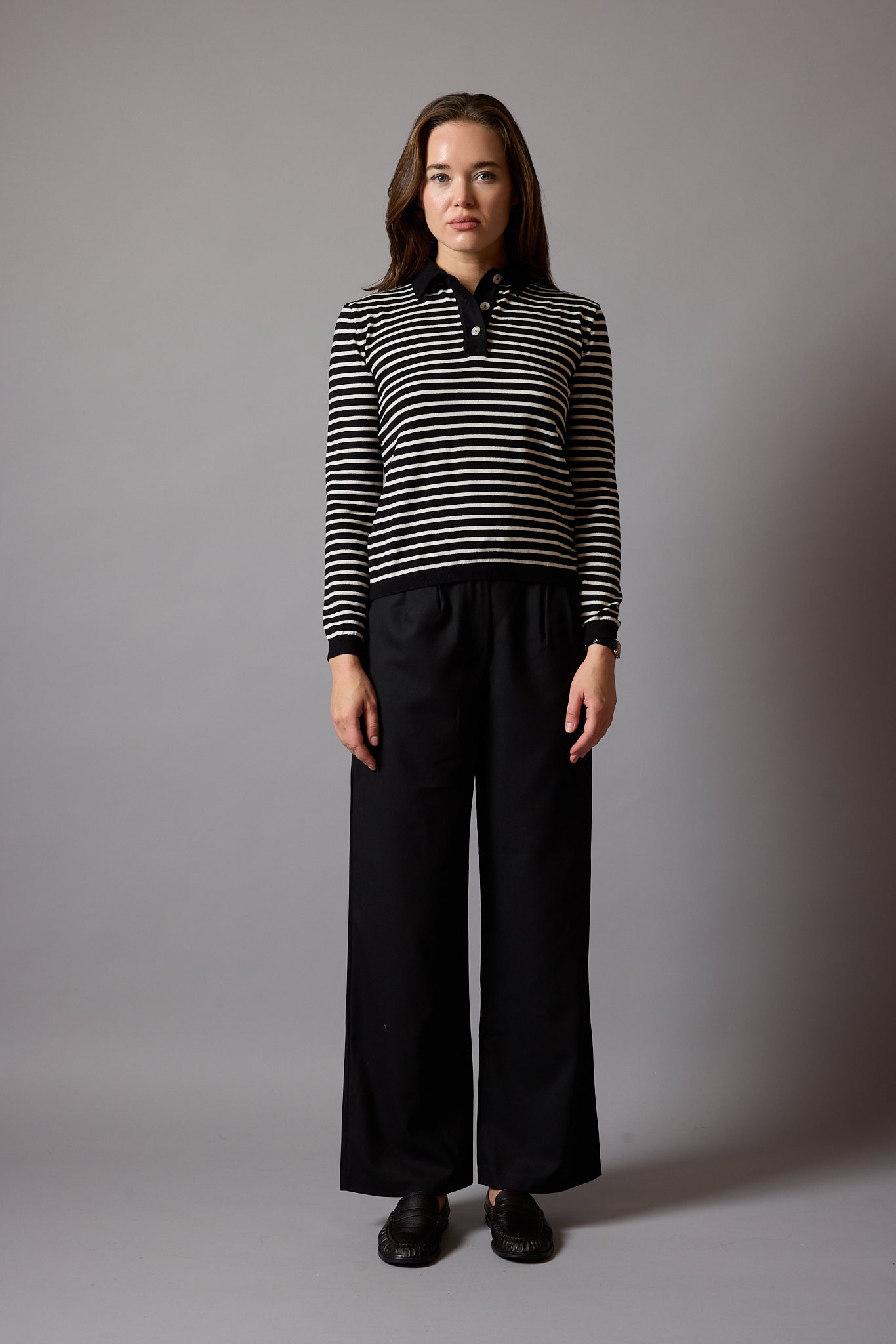 POLO COLLAR SOFT TEXTURED KNITWEAR BLACK