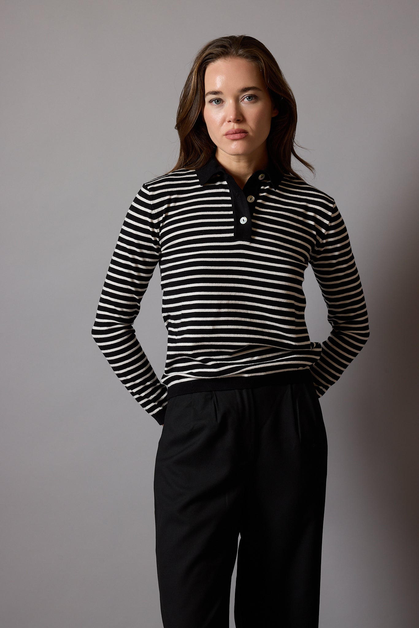 POLO COLLAR SOFT TEXTURED KNITWEAR BLACK