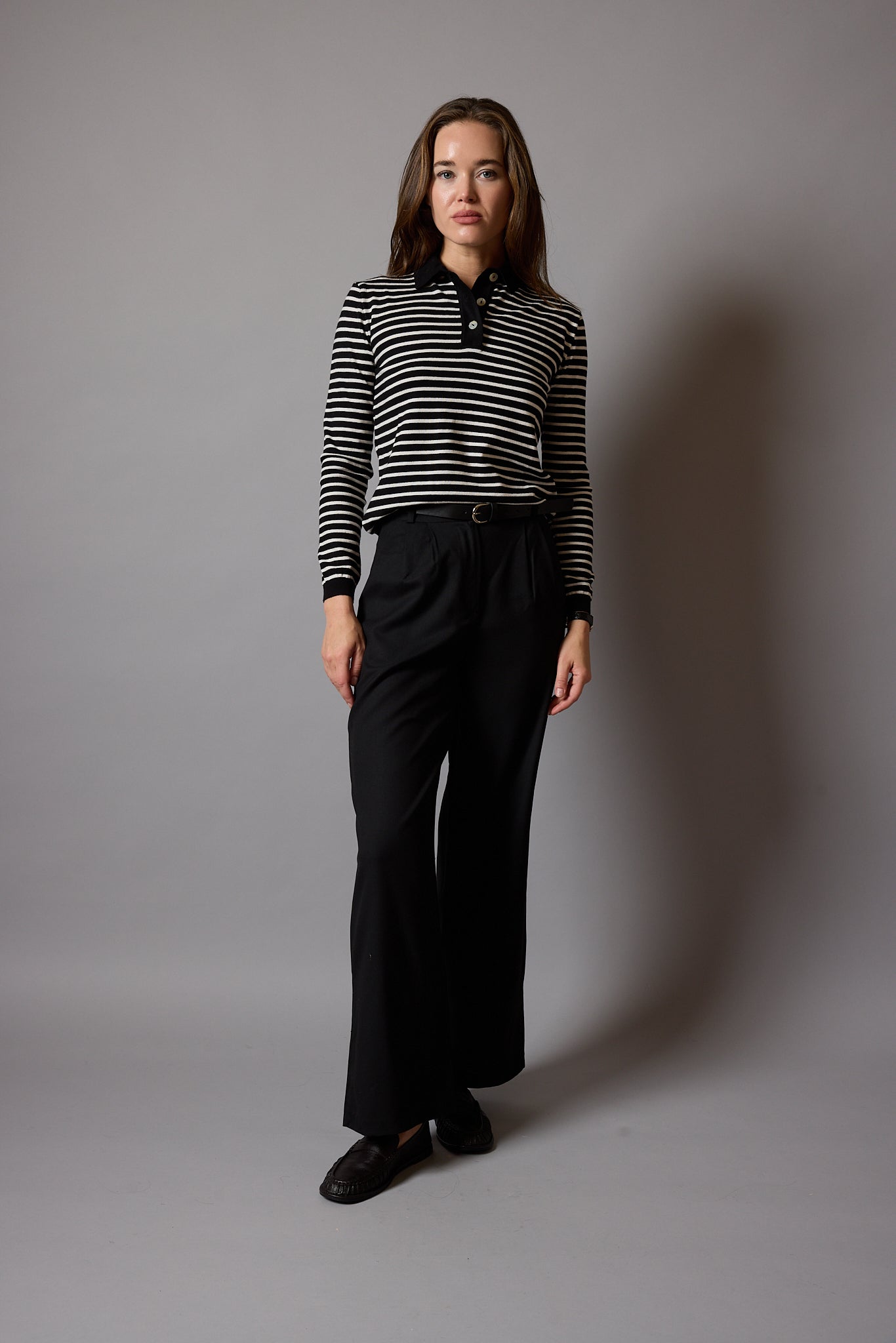 POLO COLLAR SOFT TEXTURED KNITWEAR BLACK