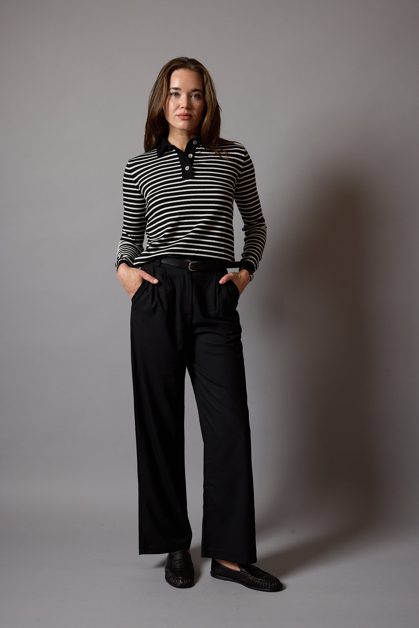 POLO COLLAR SOFT TEXTURED KNITWEAR BLACK
