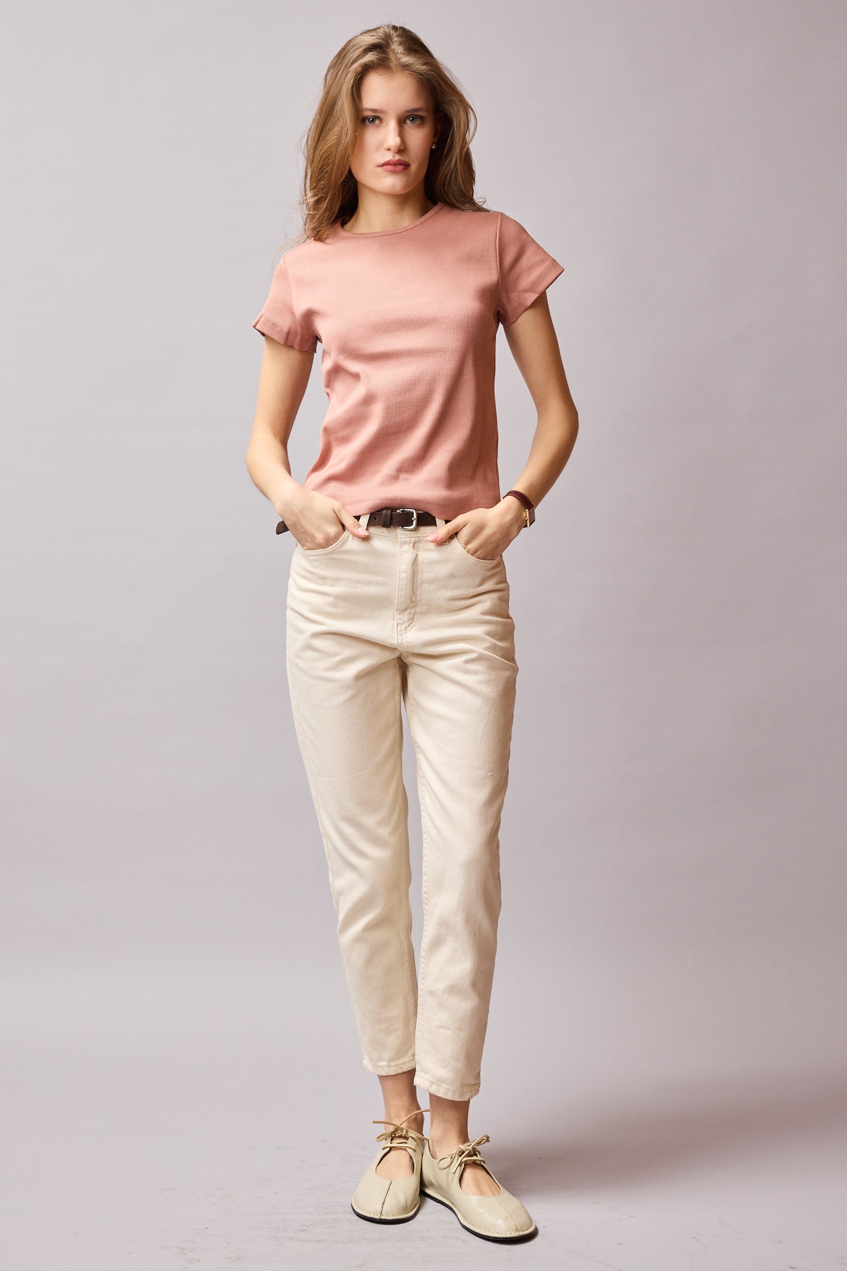 FİTİLLİ KISA KOLLU PAMUK T-SHIRT ROSE
