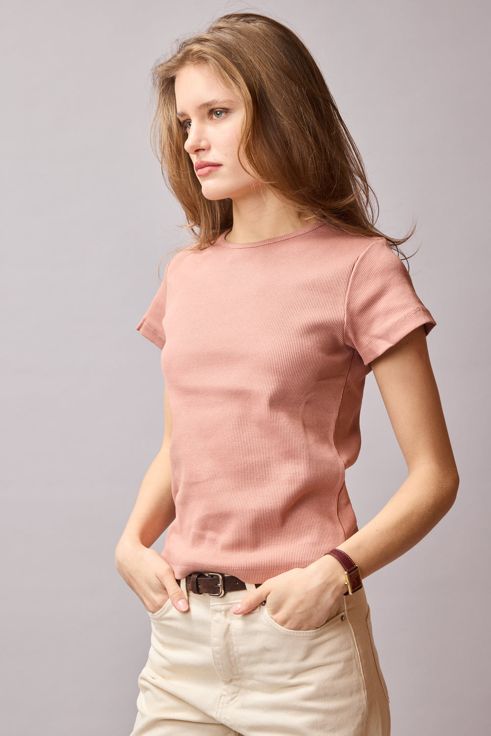FITILLI KISA KOLLU PAMUK T-SHIRT ROSE
