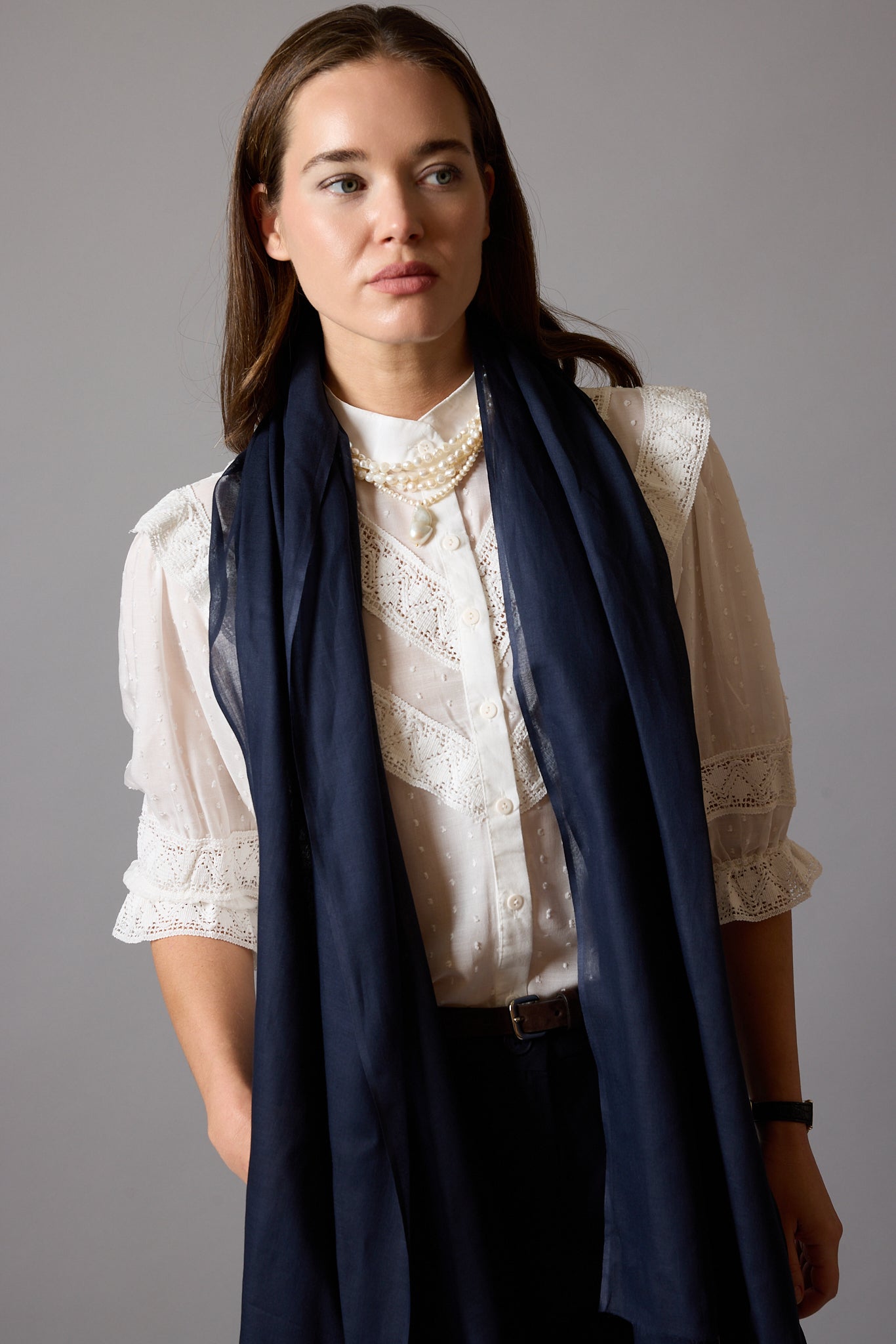 Midnight Blue Organik Pamuk El Boyama Sal