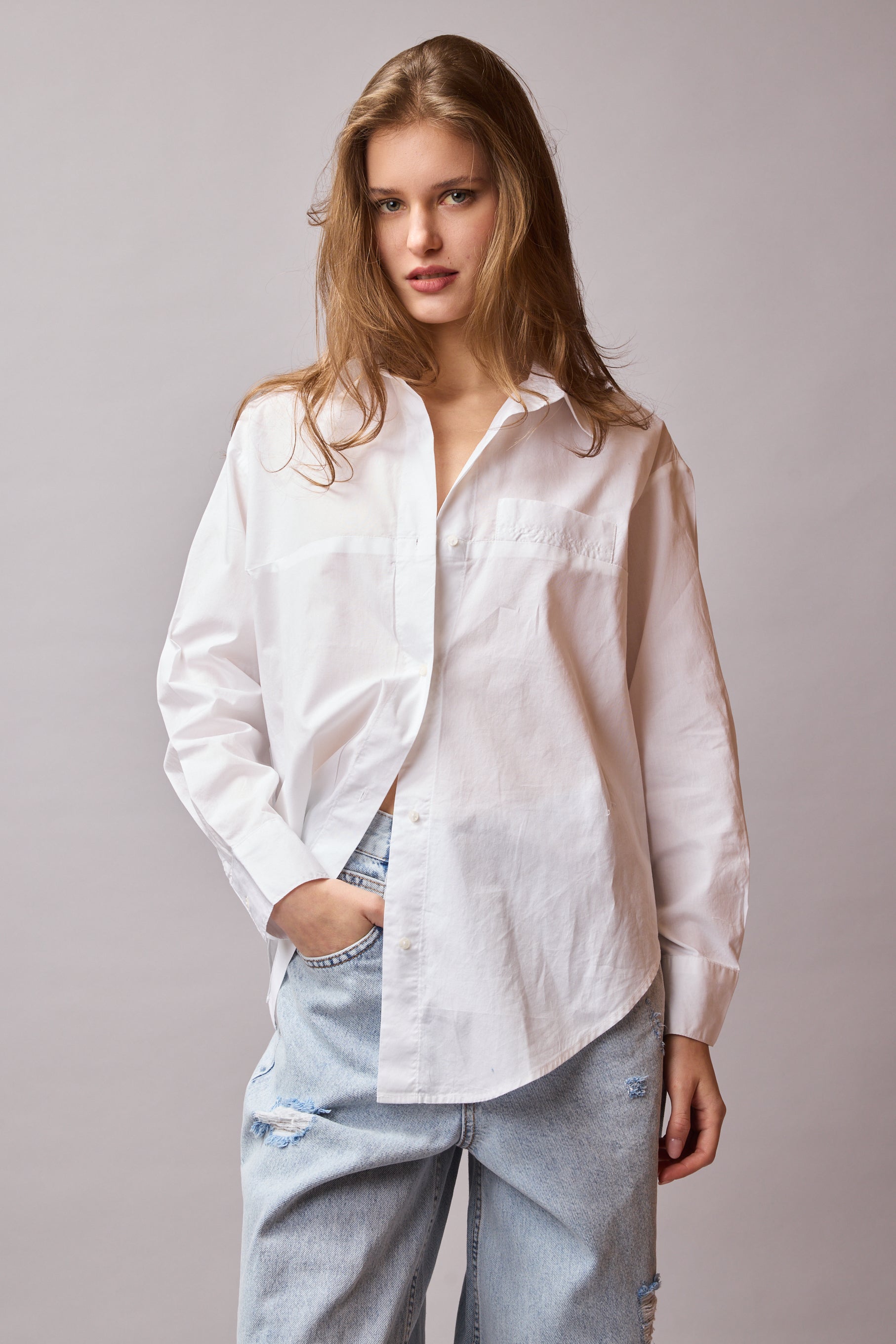 JESSIE KLASİK YAKA OVERSIZE POPLİN GÖMLEK BEYAZ