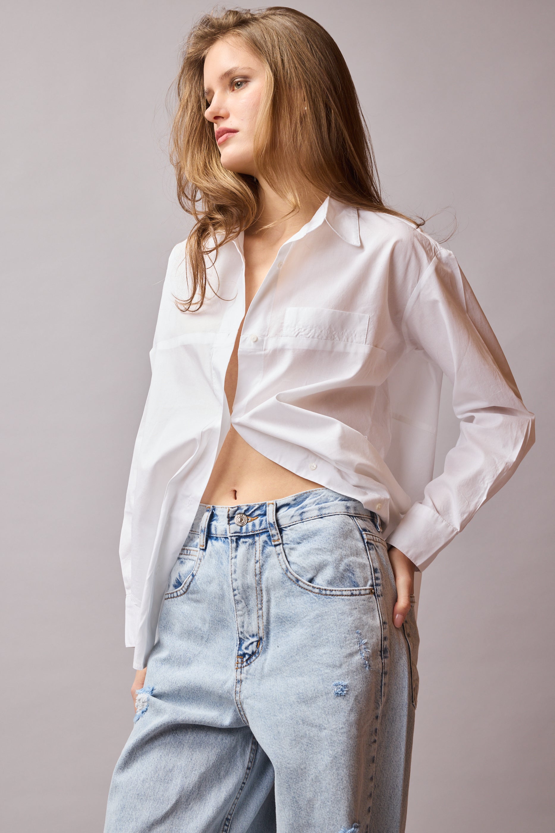 JESSIE KLASİK YAKA OVERSIZE POPLİN GÖMLEK BEYAZ
