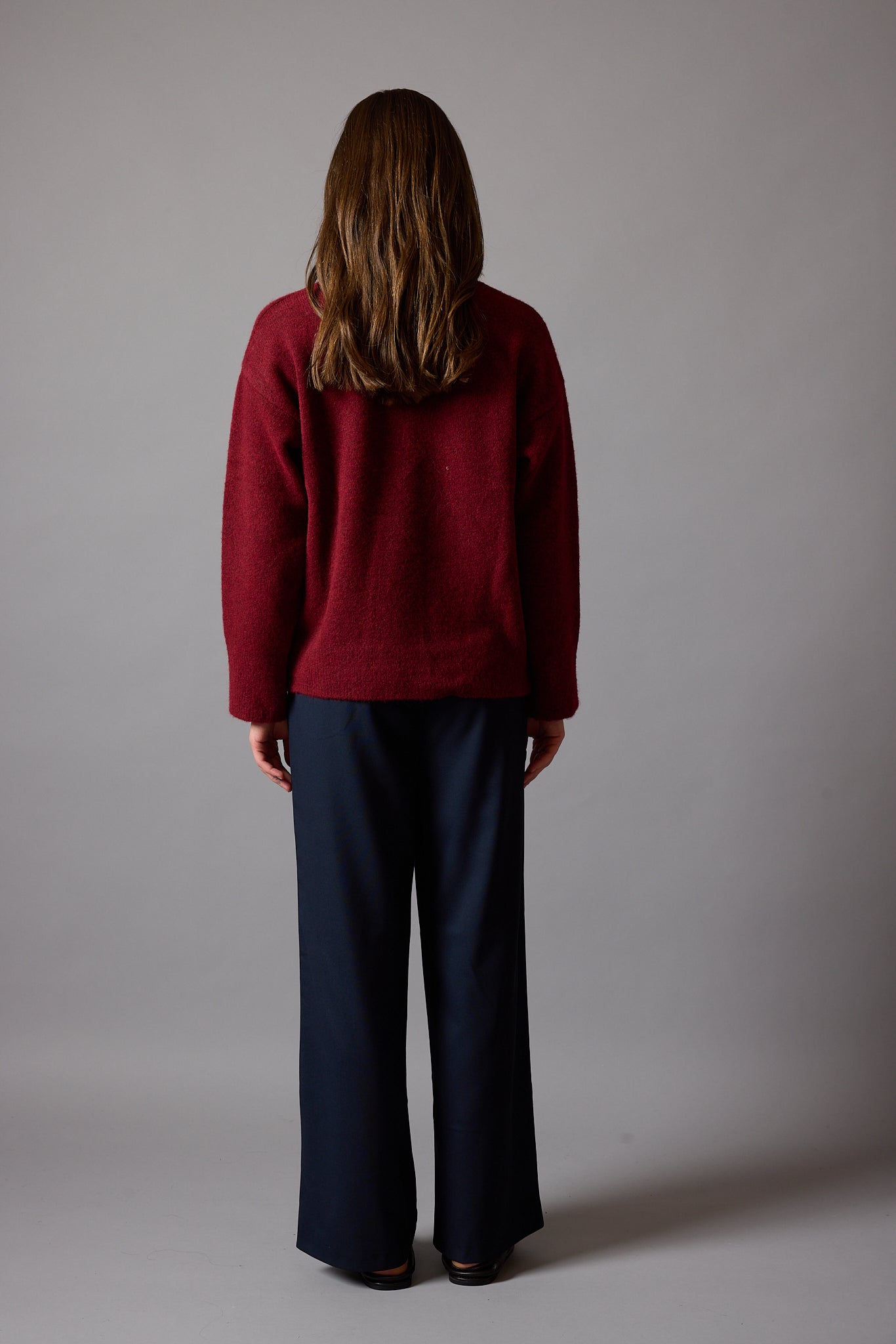 BAKLAVA DESENLİ OVERSIZE BISIKLET YAKA KAZAK BORDO
