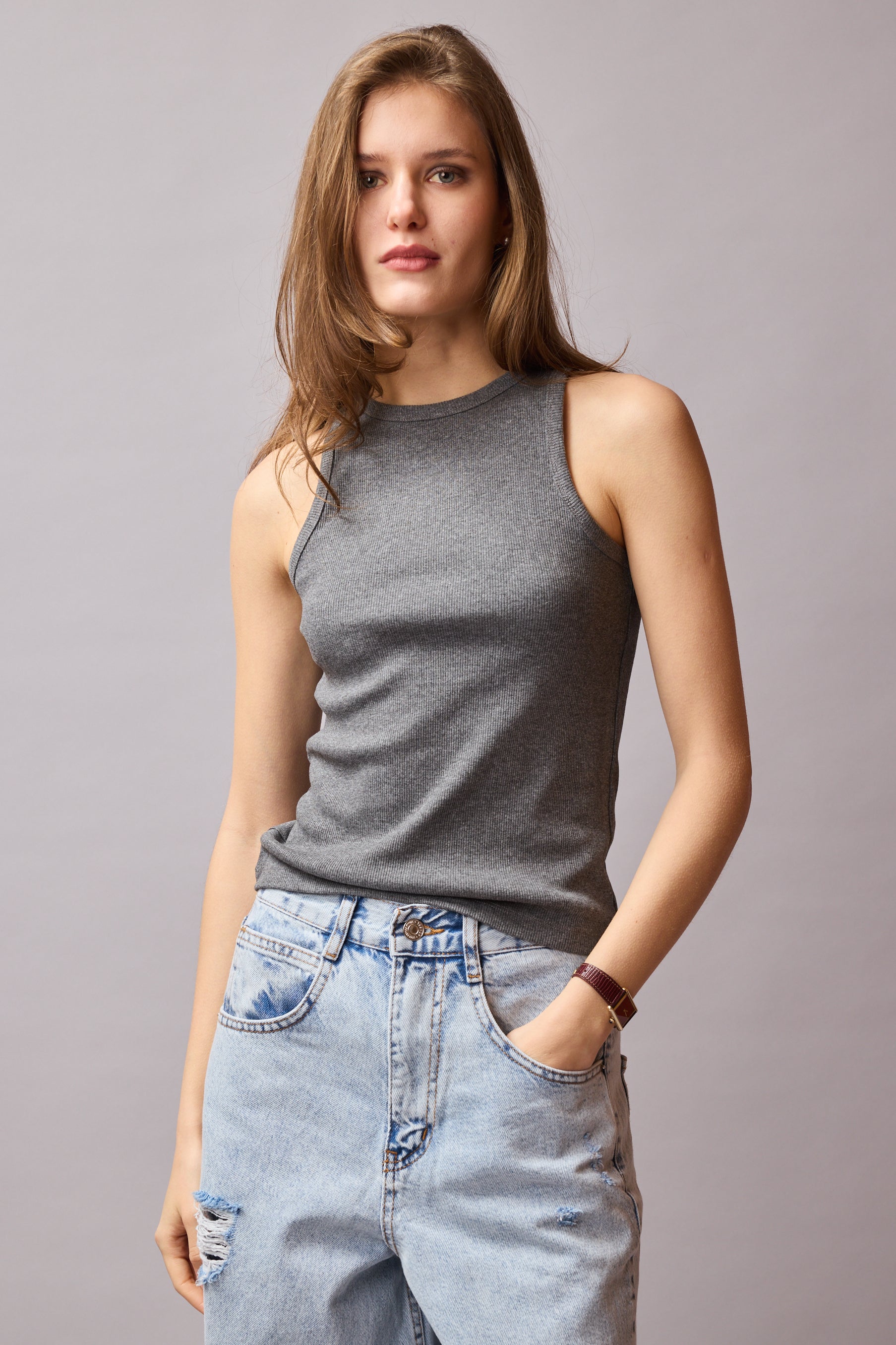 HALTER YAKA CROP TOP FÜME
