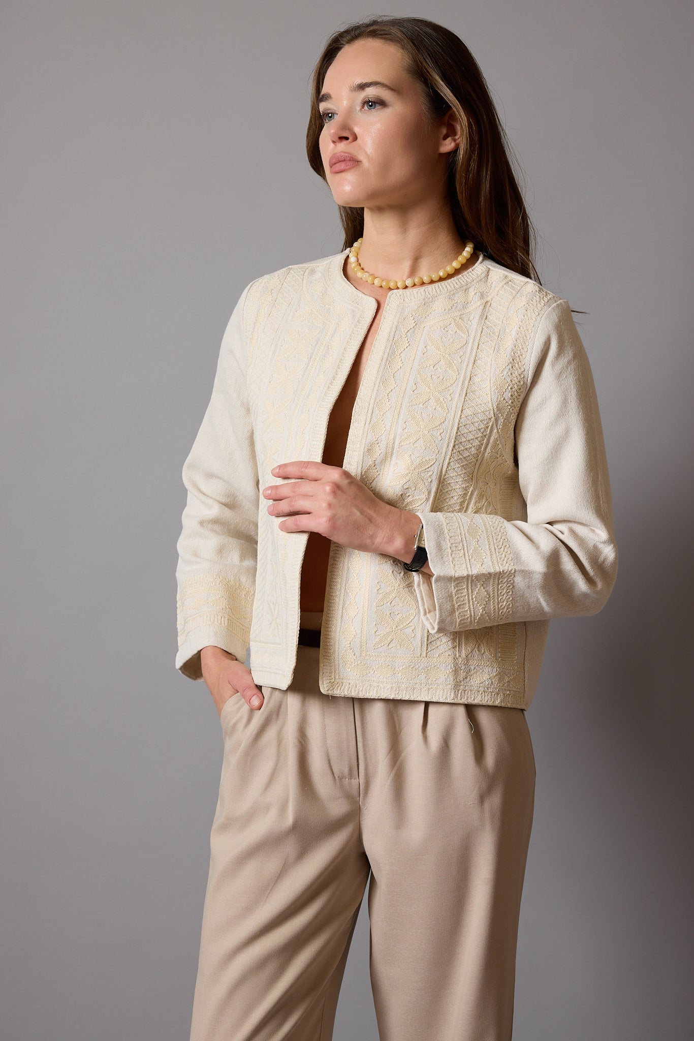 ELSA NAKIS DETAYLI GOMLEK CEKET BEIGE