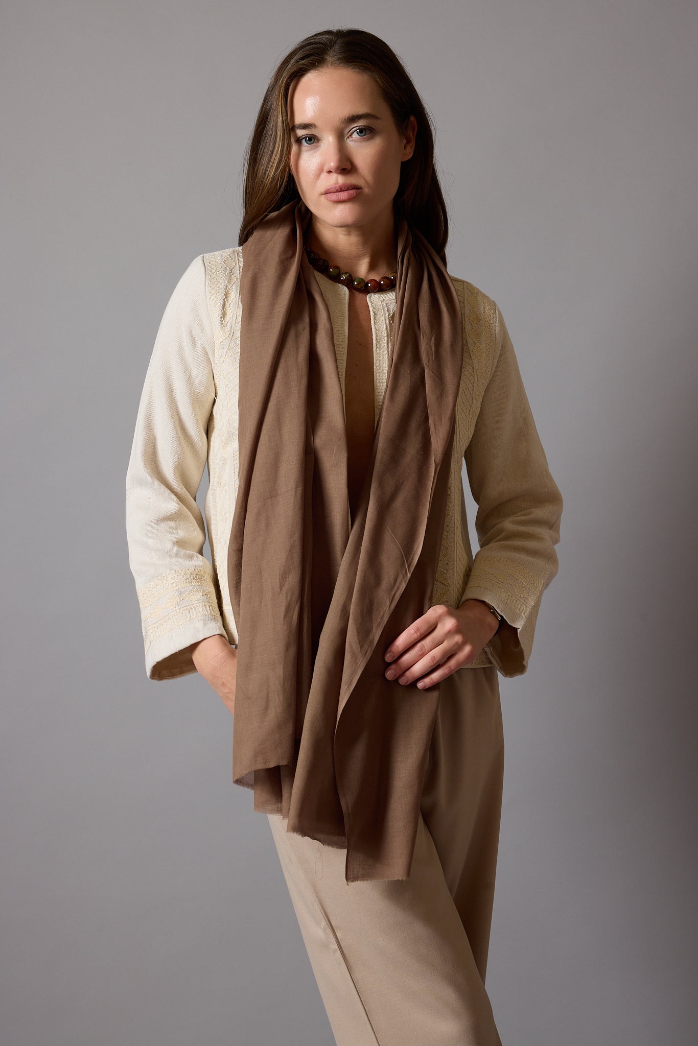 FLAT WHITE ORGANIC COTTON HANDMADE SHAWL