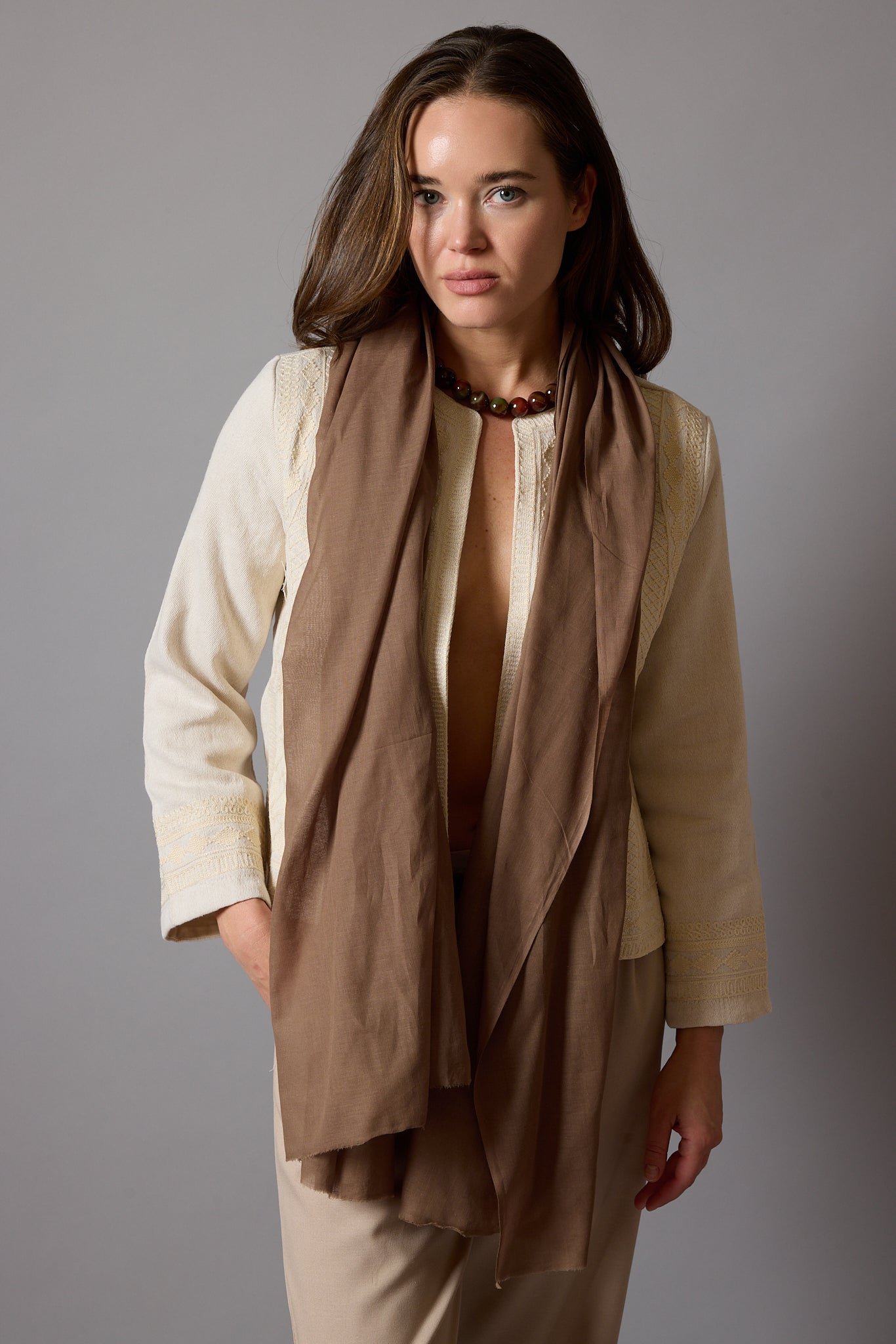 FLAT WHITE ORGANIC COTTON HANDMADE SHAWL
