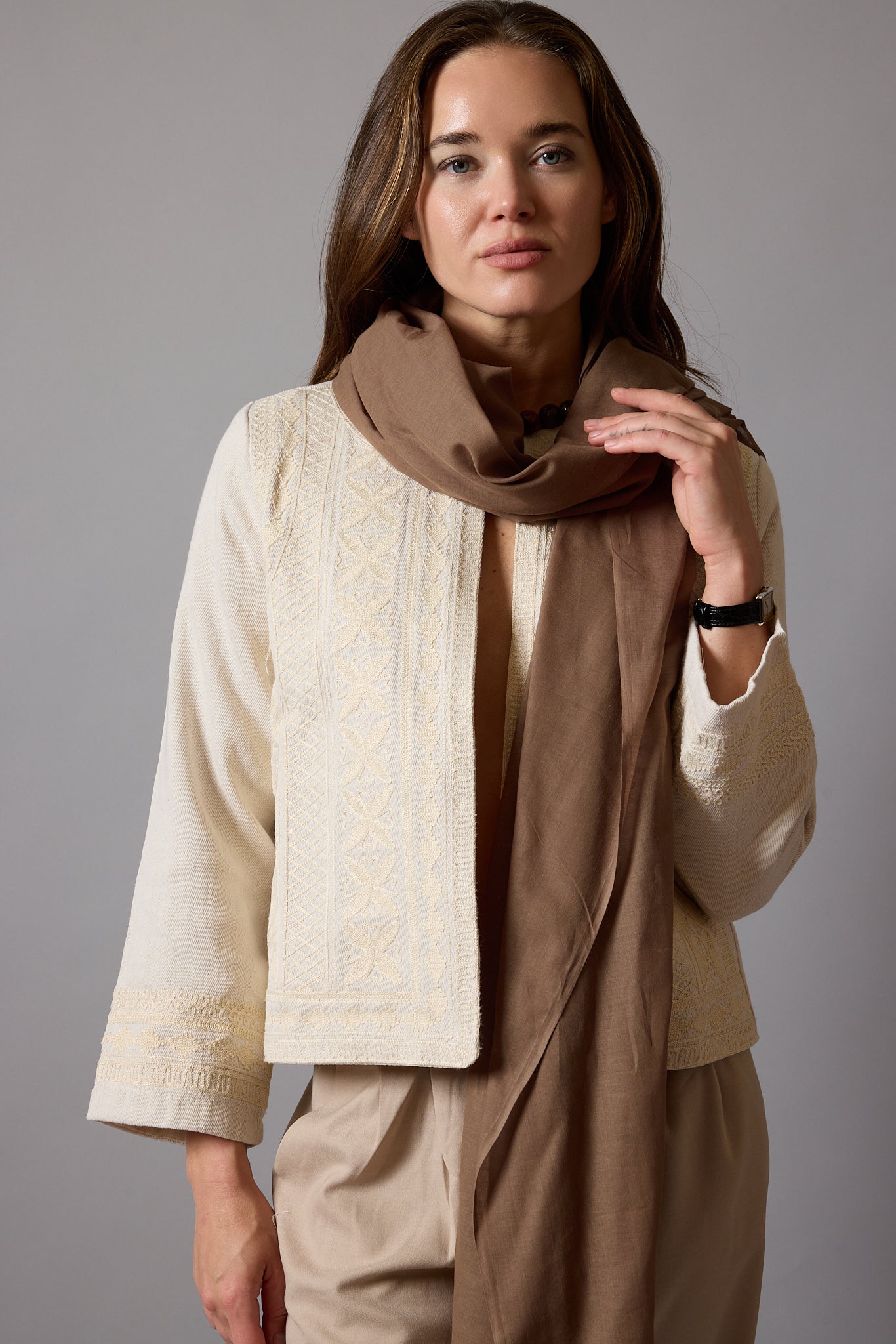 FLAT WHITE ORGANIC COTTON HANDMADE SHAWL