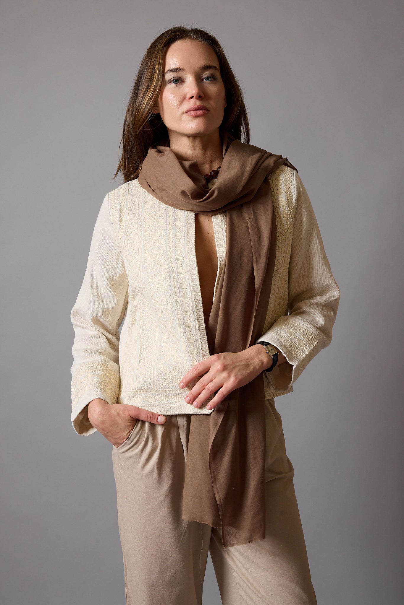 FLAT WHITE ORGANIC COTTON HANDMADE SHAWL