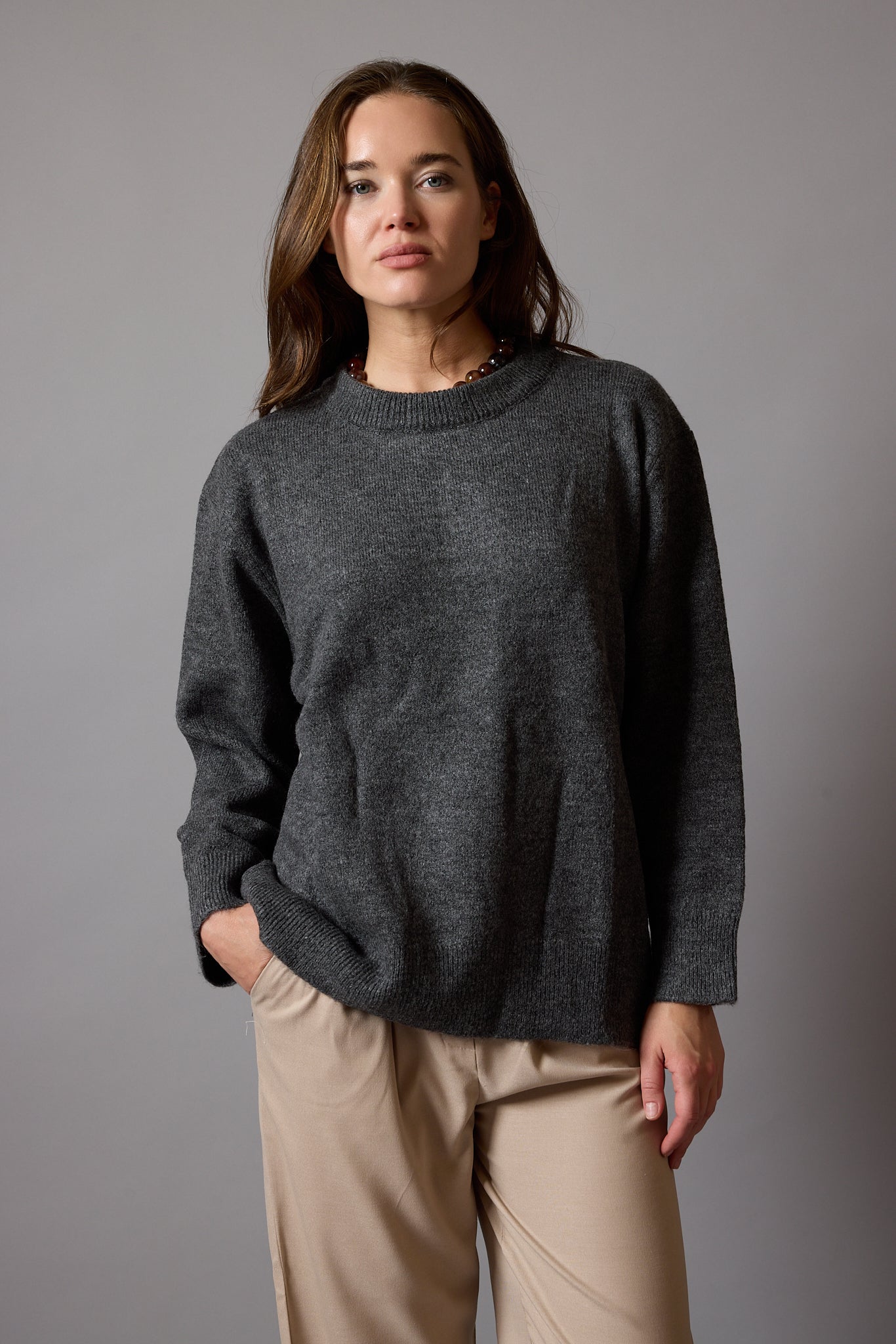 OVERSIZE BISIKLET YAKA KAZAK FÜME