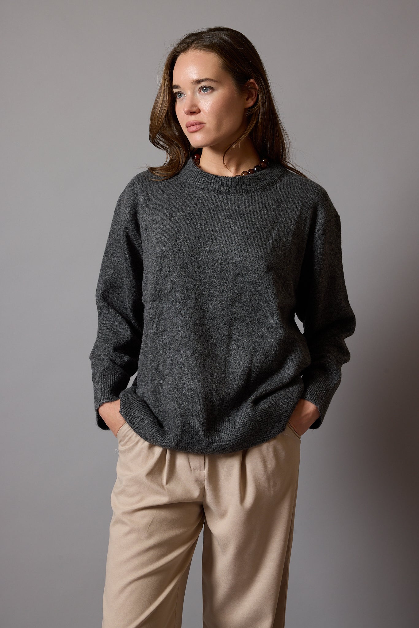 OVERSIZE BISIKLET YAKA KAZAK FÜME