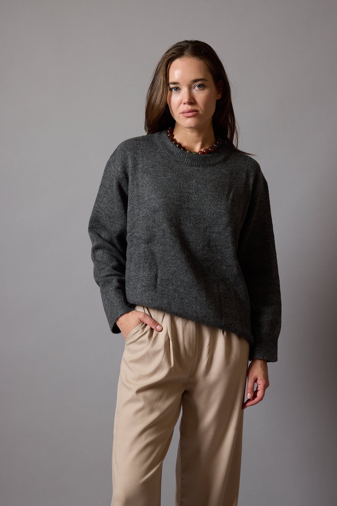 OVERSIZE BISIKLET YAKA KAZAK FÜME
