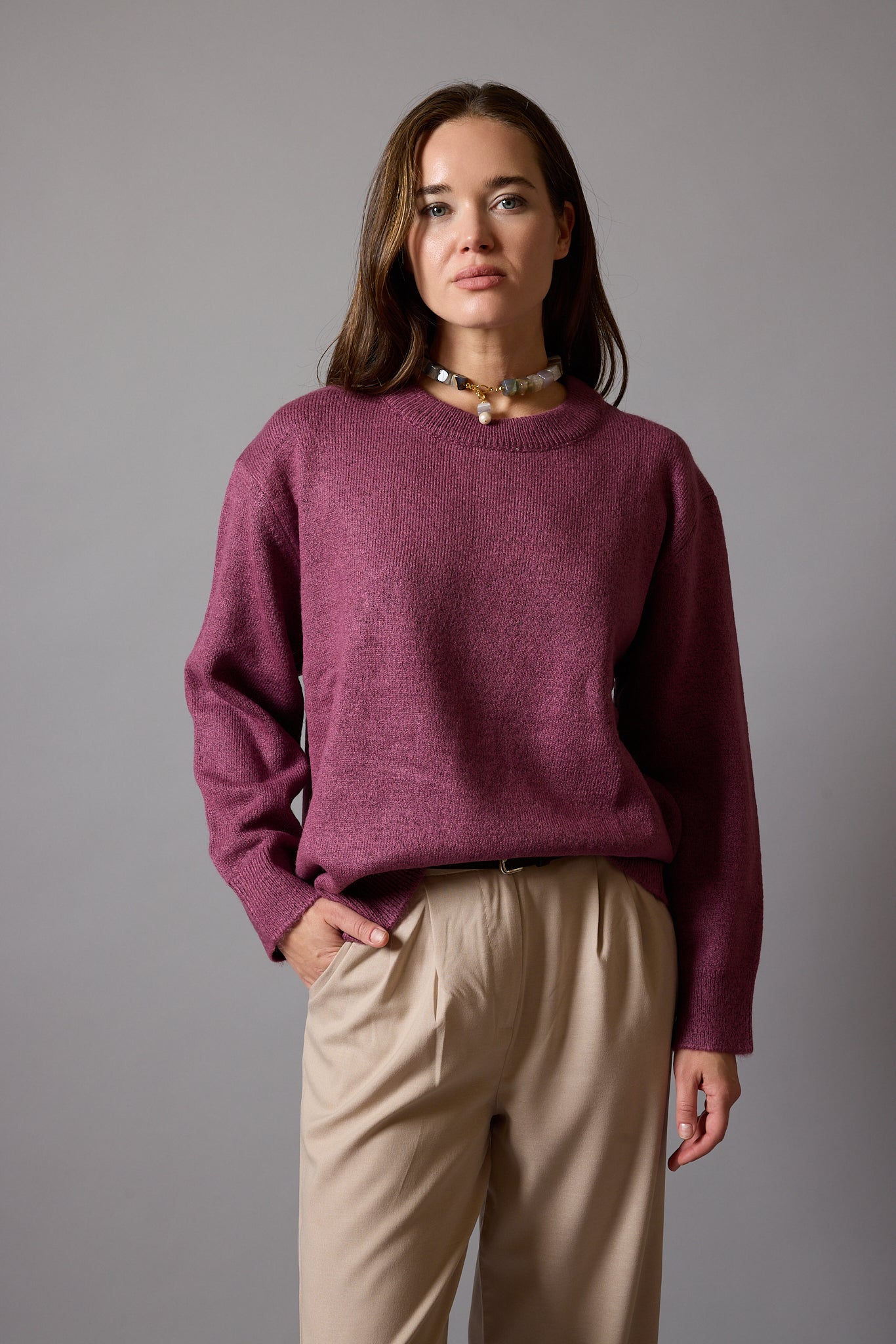 OVERSIZE BISIKLET YAKA KAZAK DARK ROSE