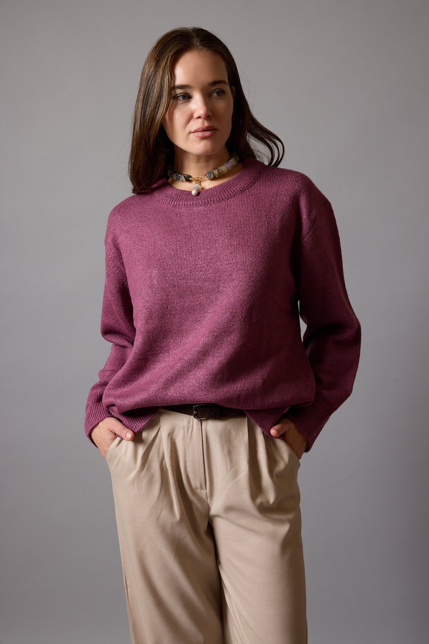 OVERSIZE BISIKLET YAKA KAZAK DARK ROSE