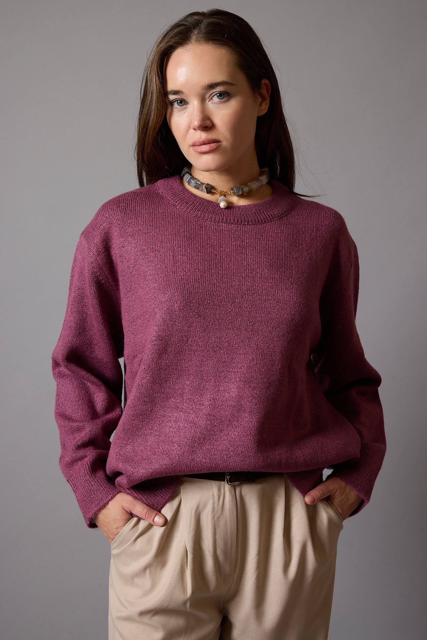 OVERSIZE BISIKLET YAKA KAZAK DARK ROSE