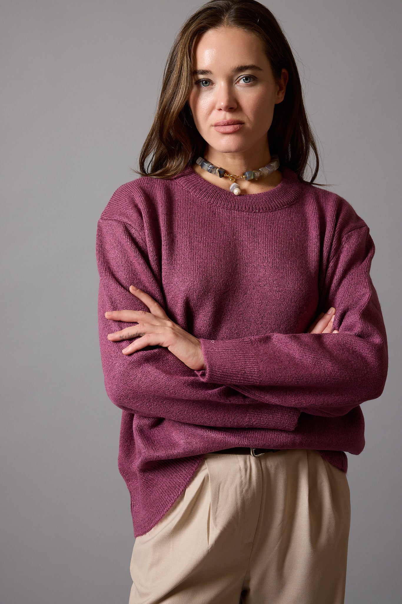OVERSIZE BISIKLET YAKA KAZAK DARK ROSE