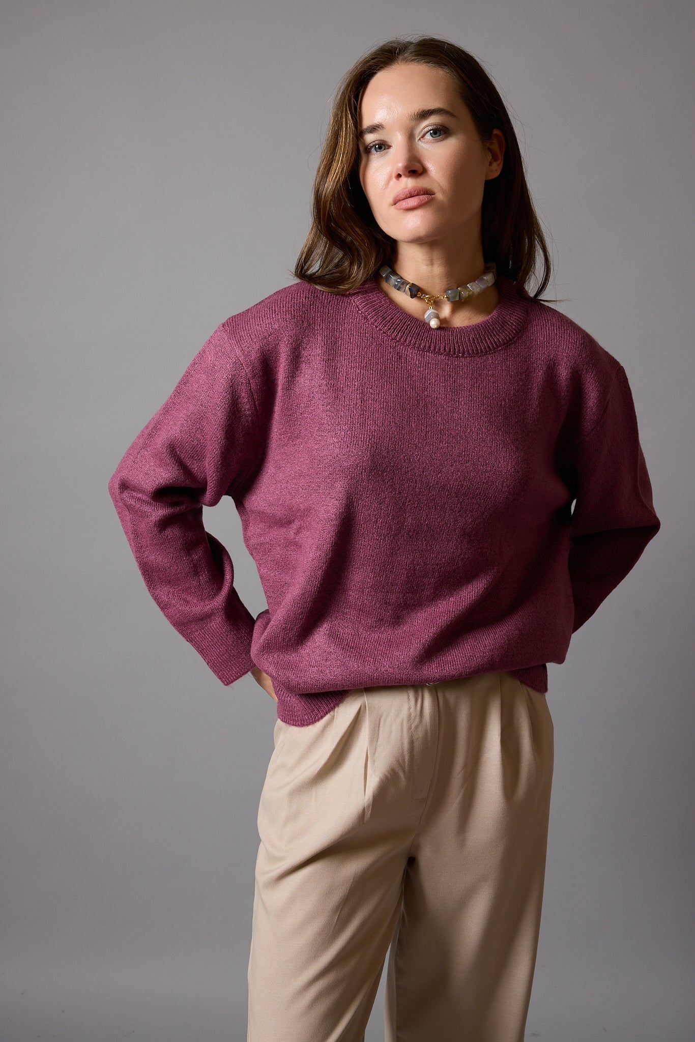 OVERSIZE BISIKLET YAKA KAZAK DARK ROSE
