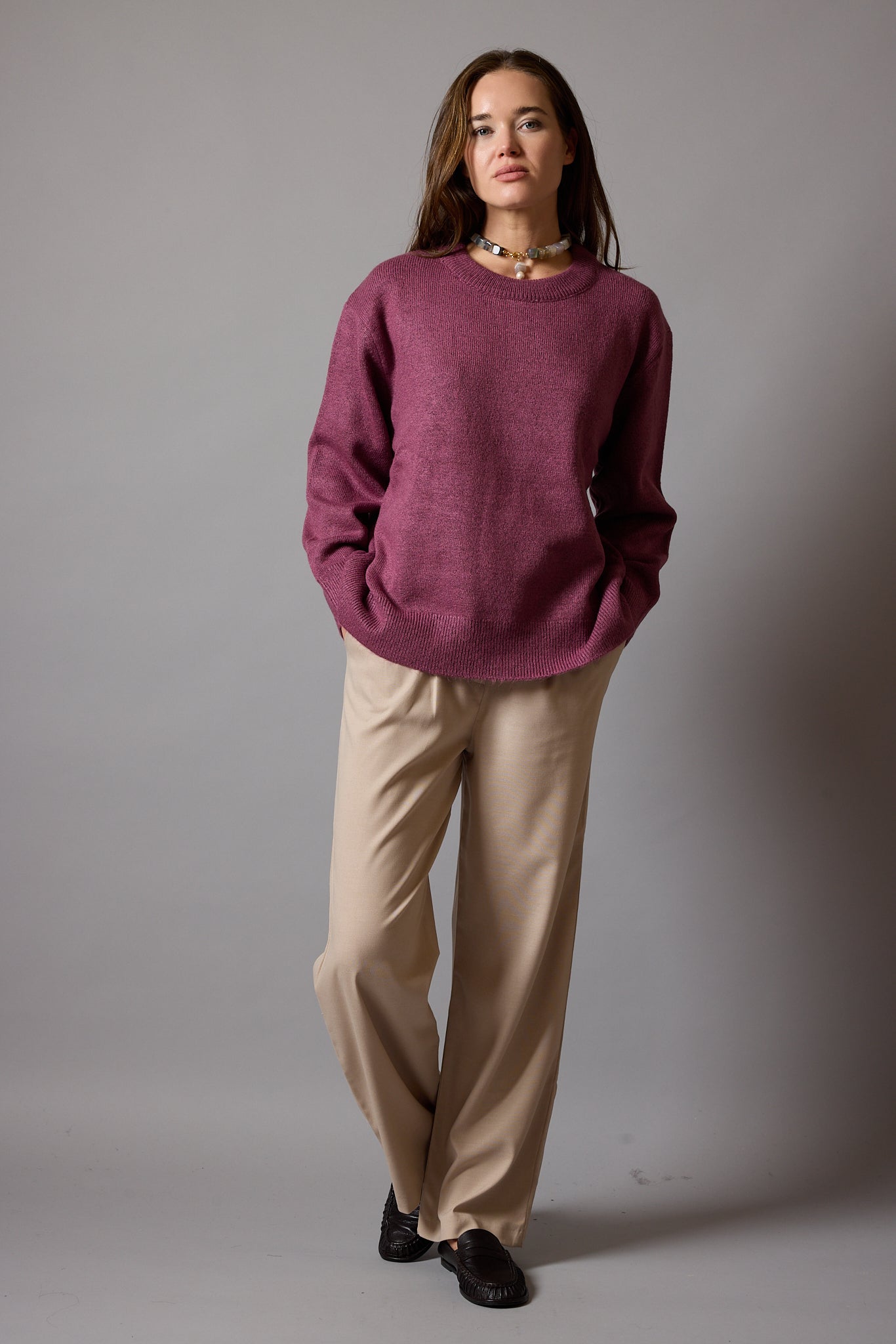 OVERSIZE BISIKLET YAKA KAZAK DARK ROSE