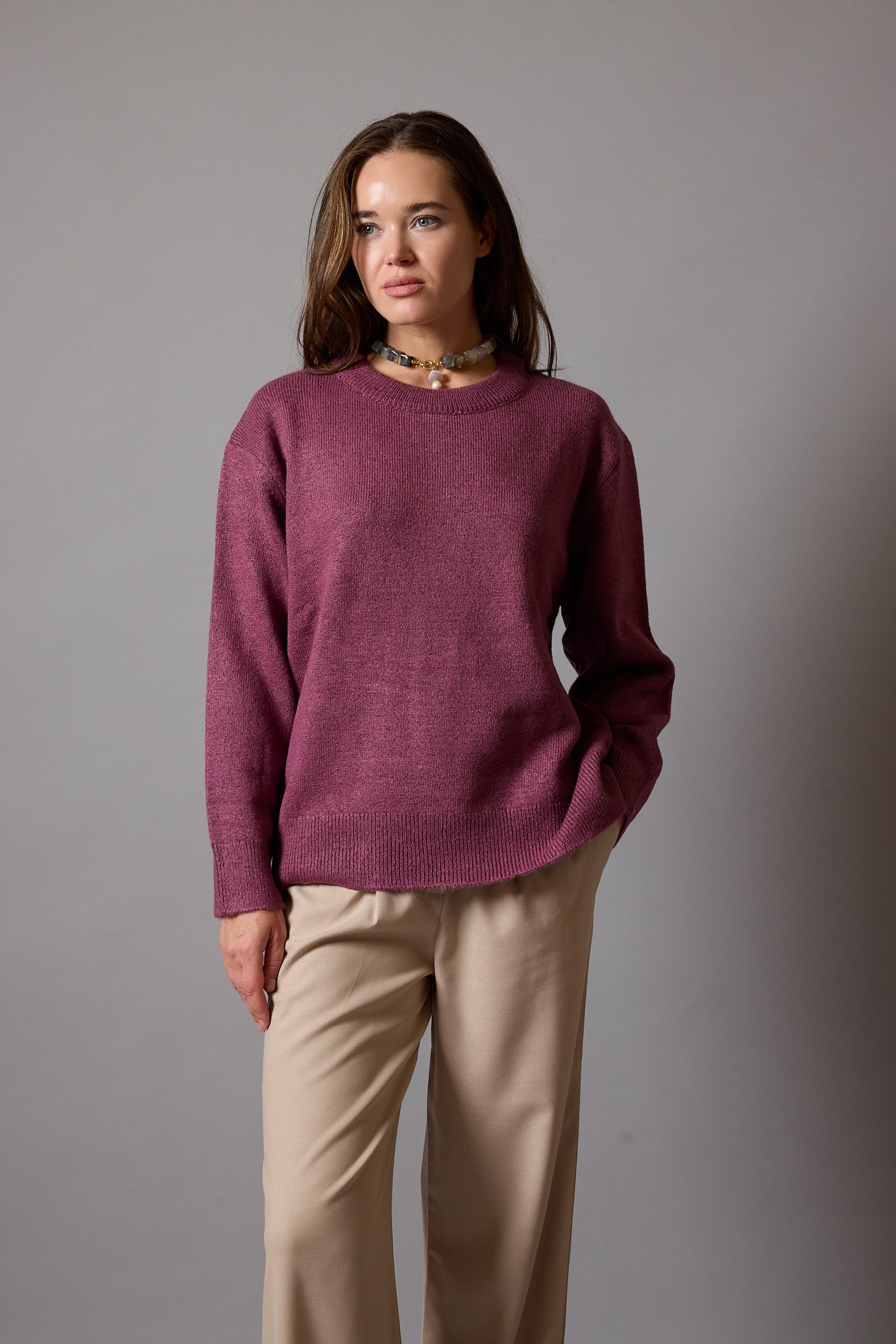 OVERSIZE BISIKLET YAKA KAZAK DARK ROSE