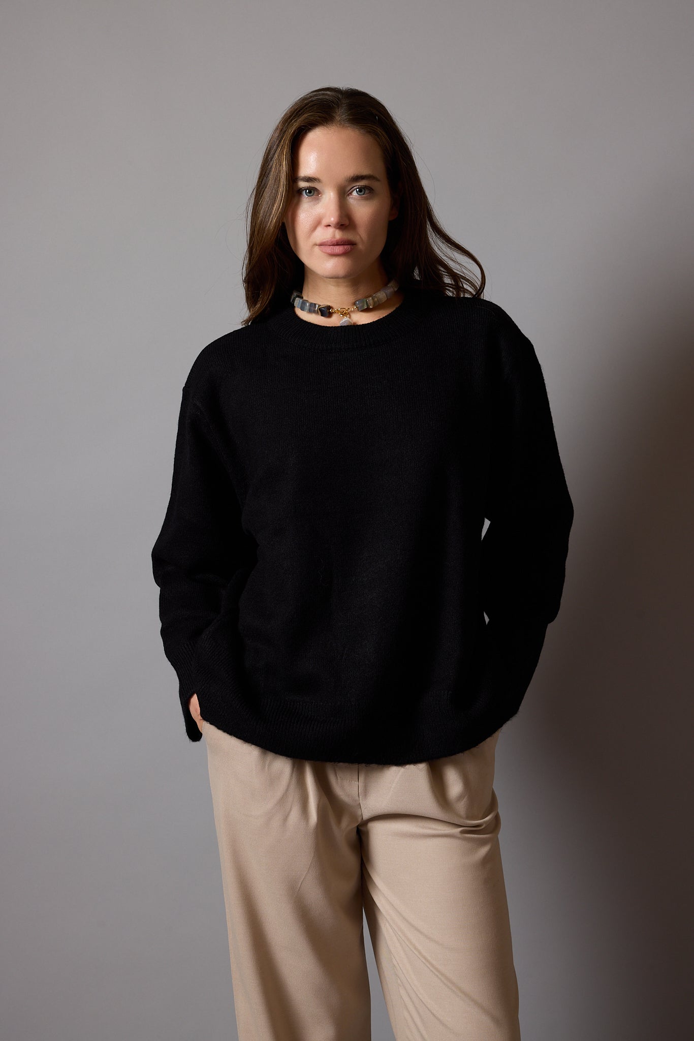 OVERSIZE BISIKLET YAKA KAZAK SİYAH