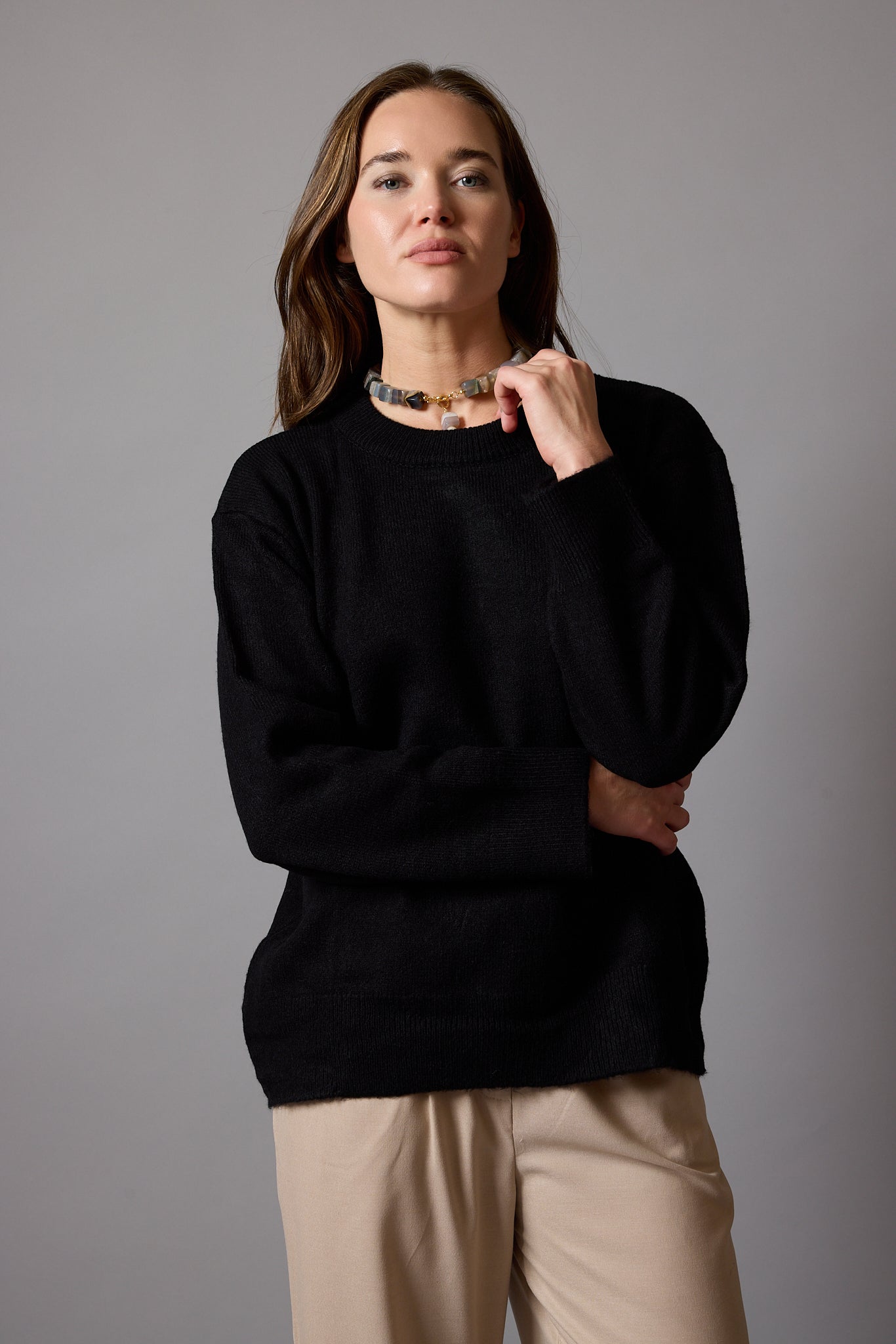 OVERSIZE BISIKLET YAKA KAZAK SİYAH
