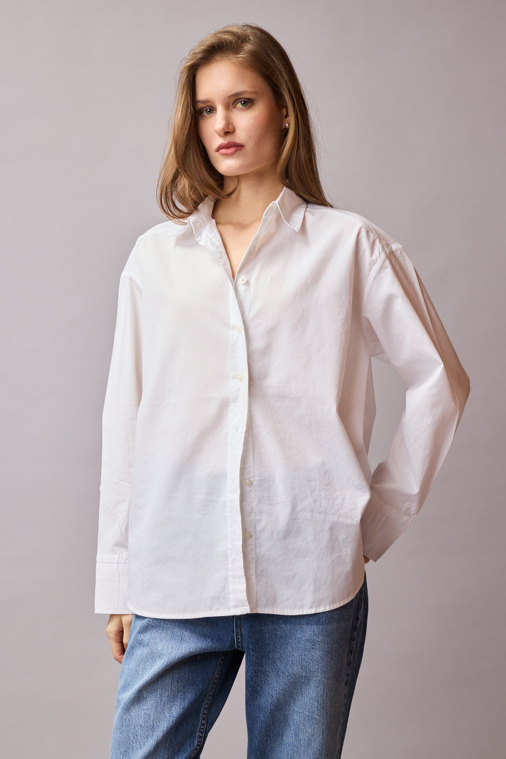 KLASIK YAKA OVERSIZE POPLIN GOMLEK BEYAZ