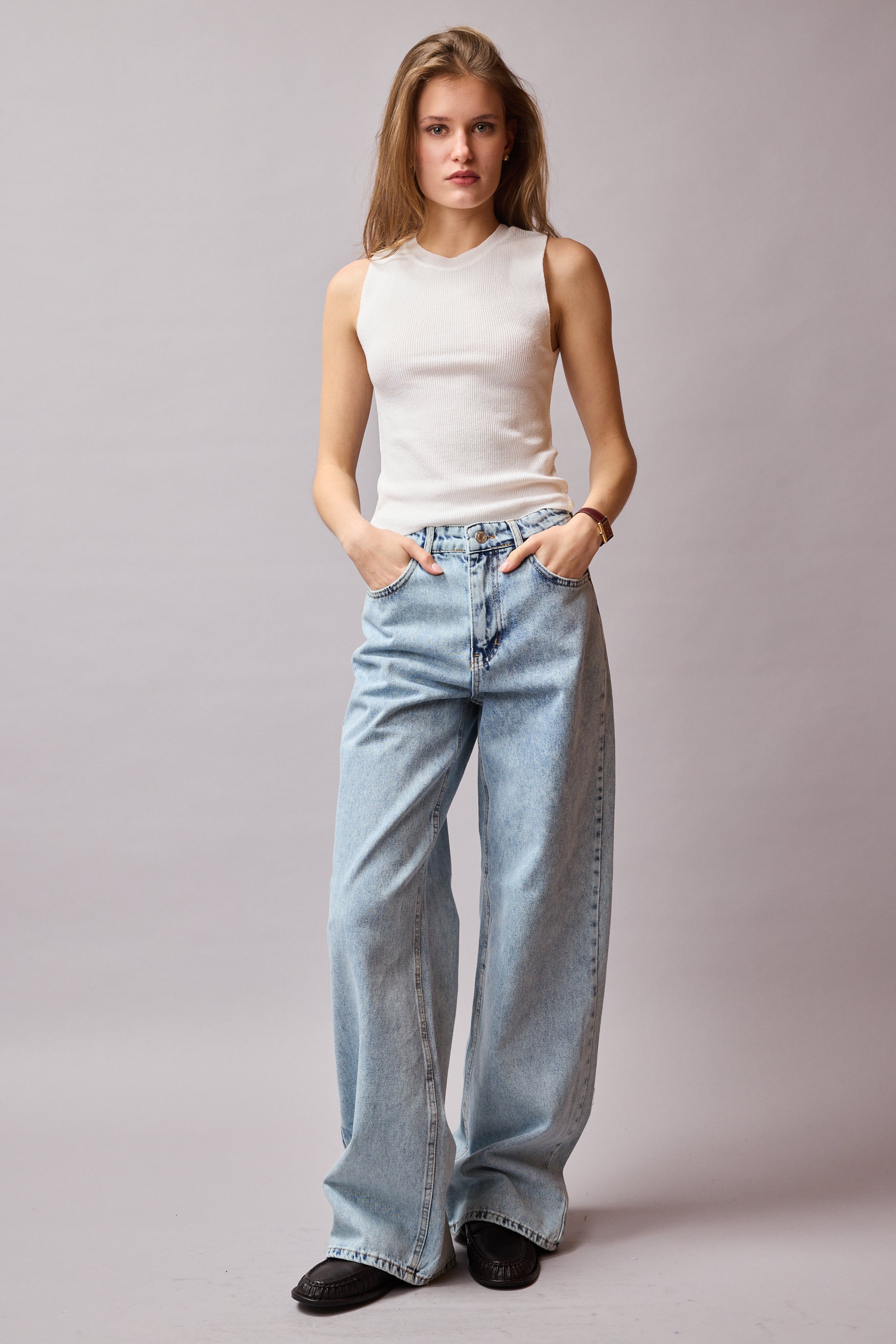 STRAIGHT FIT YÜKSEK BEL GENİŞ PAÇA JEAN LIGHT BLUE