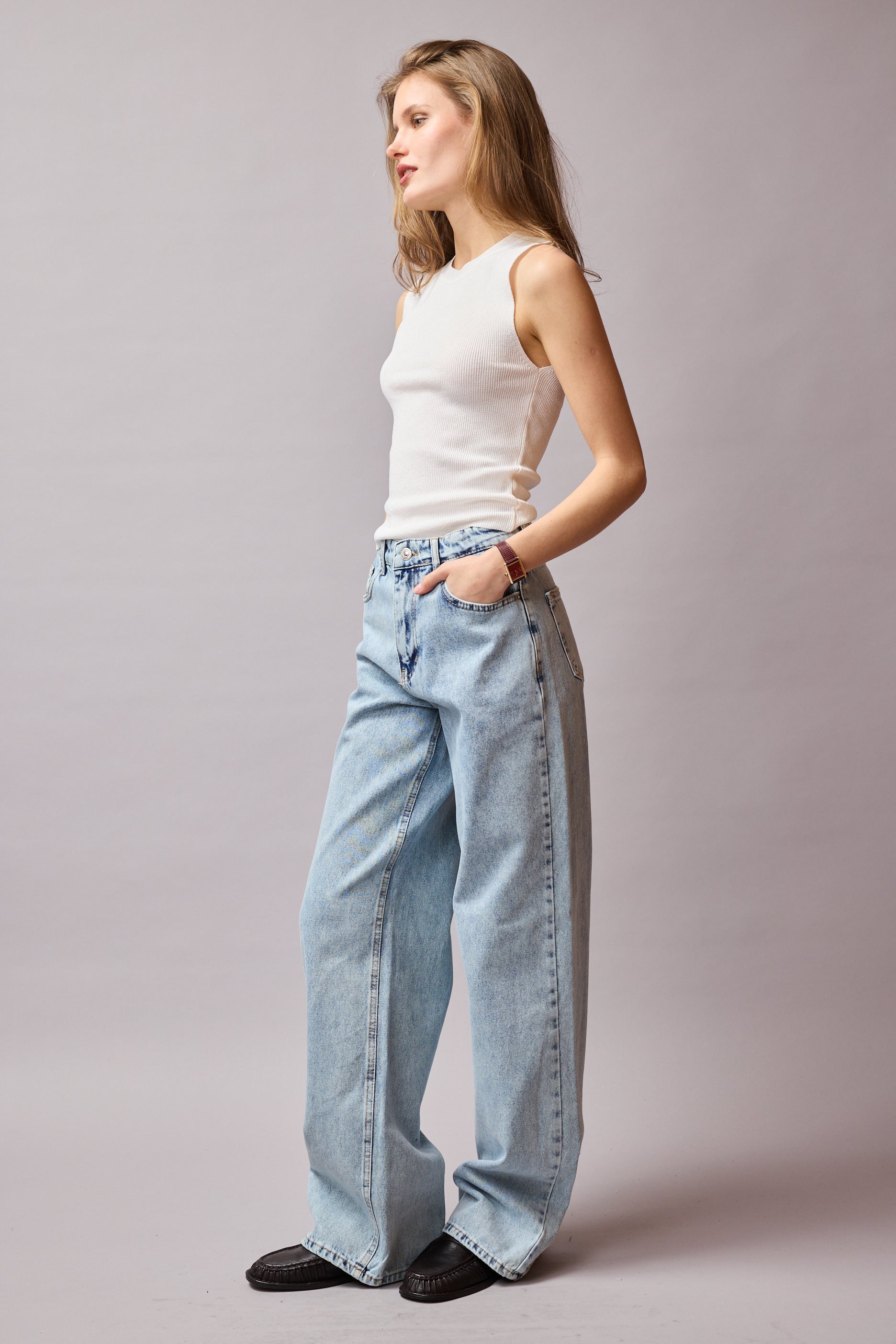 STRAIGHT FIT YÜKSEK BEL GENİŞ PAÇA JEAN LIGHT BLUE