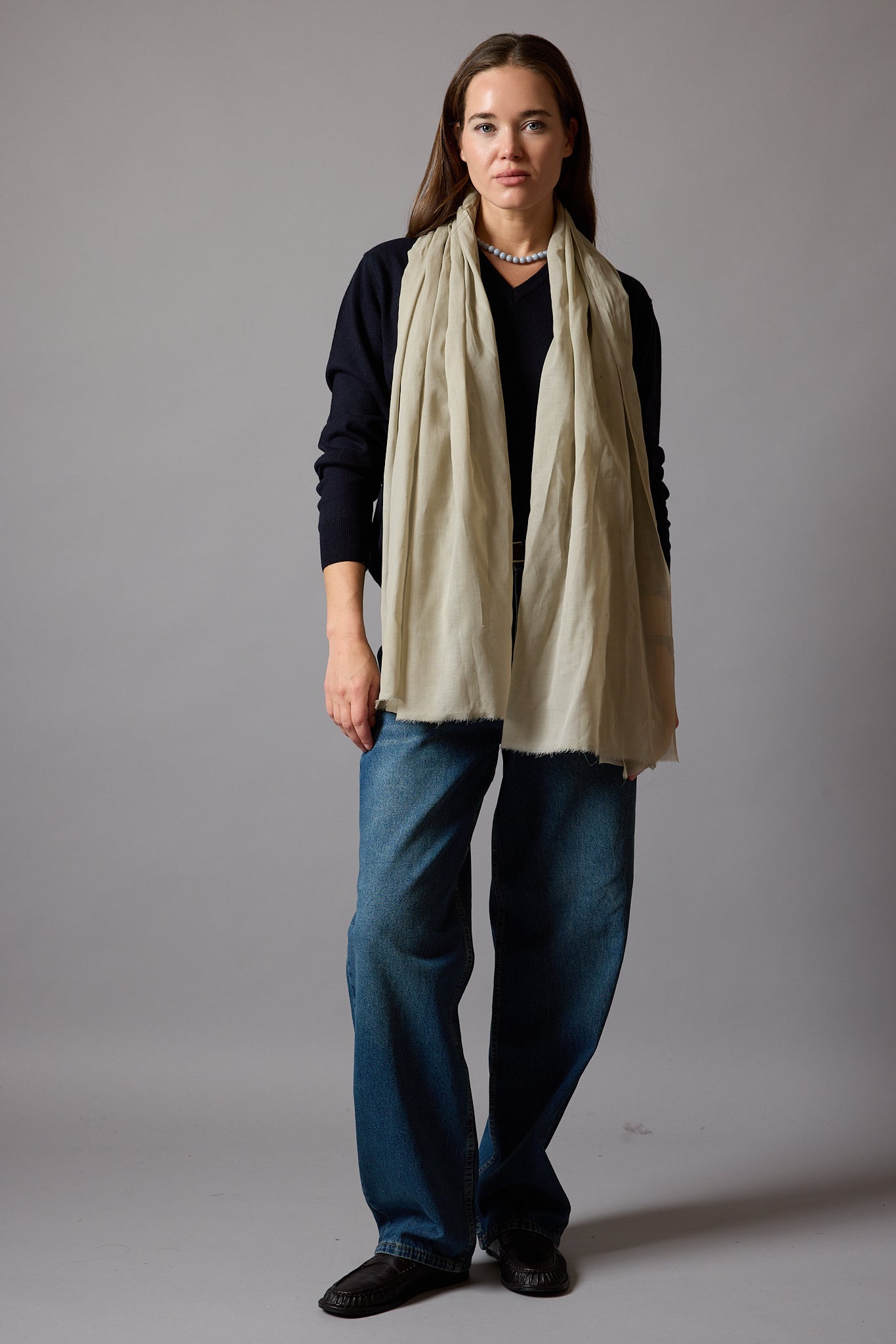 Vintage Beige Organik Pamuk El Boyama Sal
