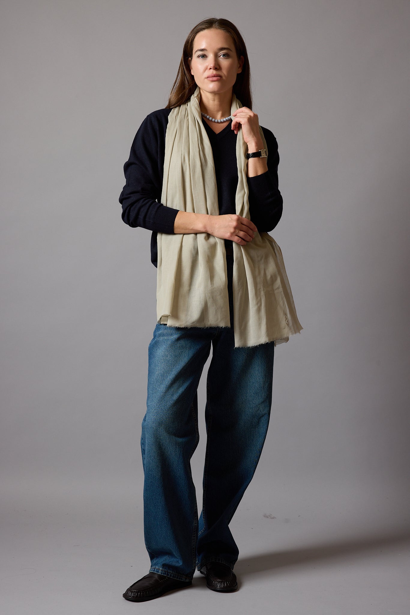 Vintage Beige Organik Pamuk El Boyama Sal