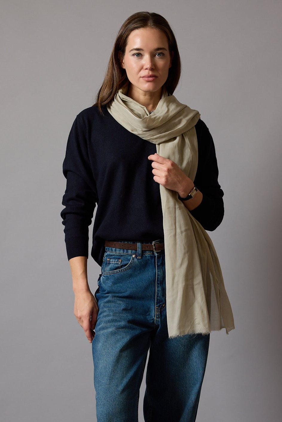 Vintage Beige Organik Pamuk El Boyama Sal