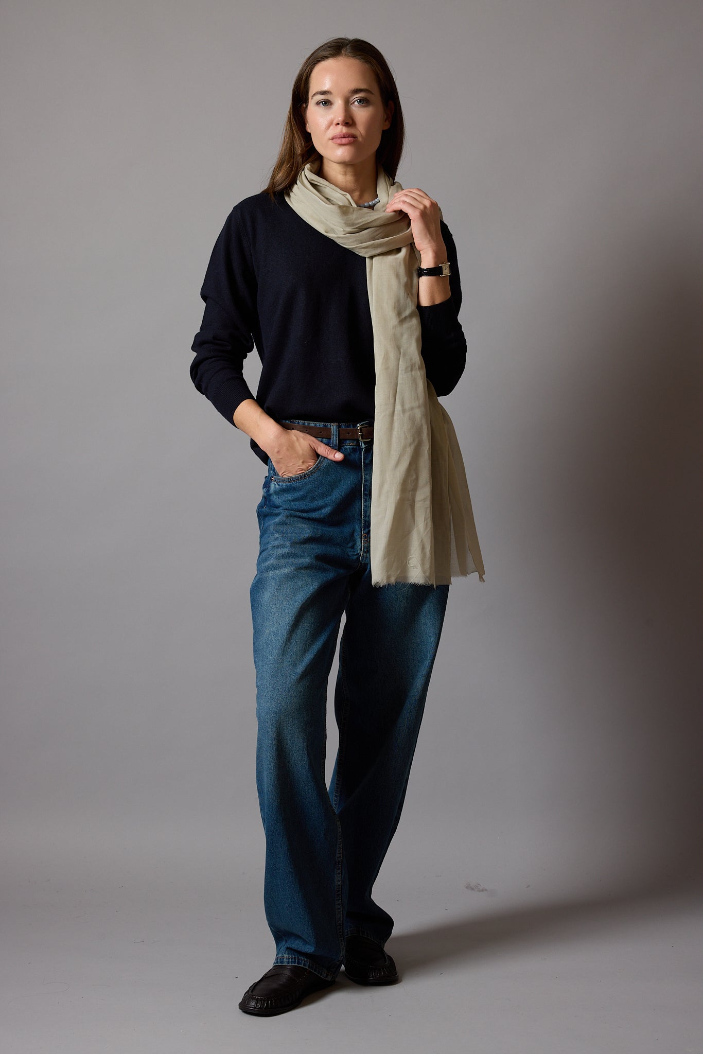 Vintage Beige Organik Pamuk El Boyama Sal