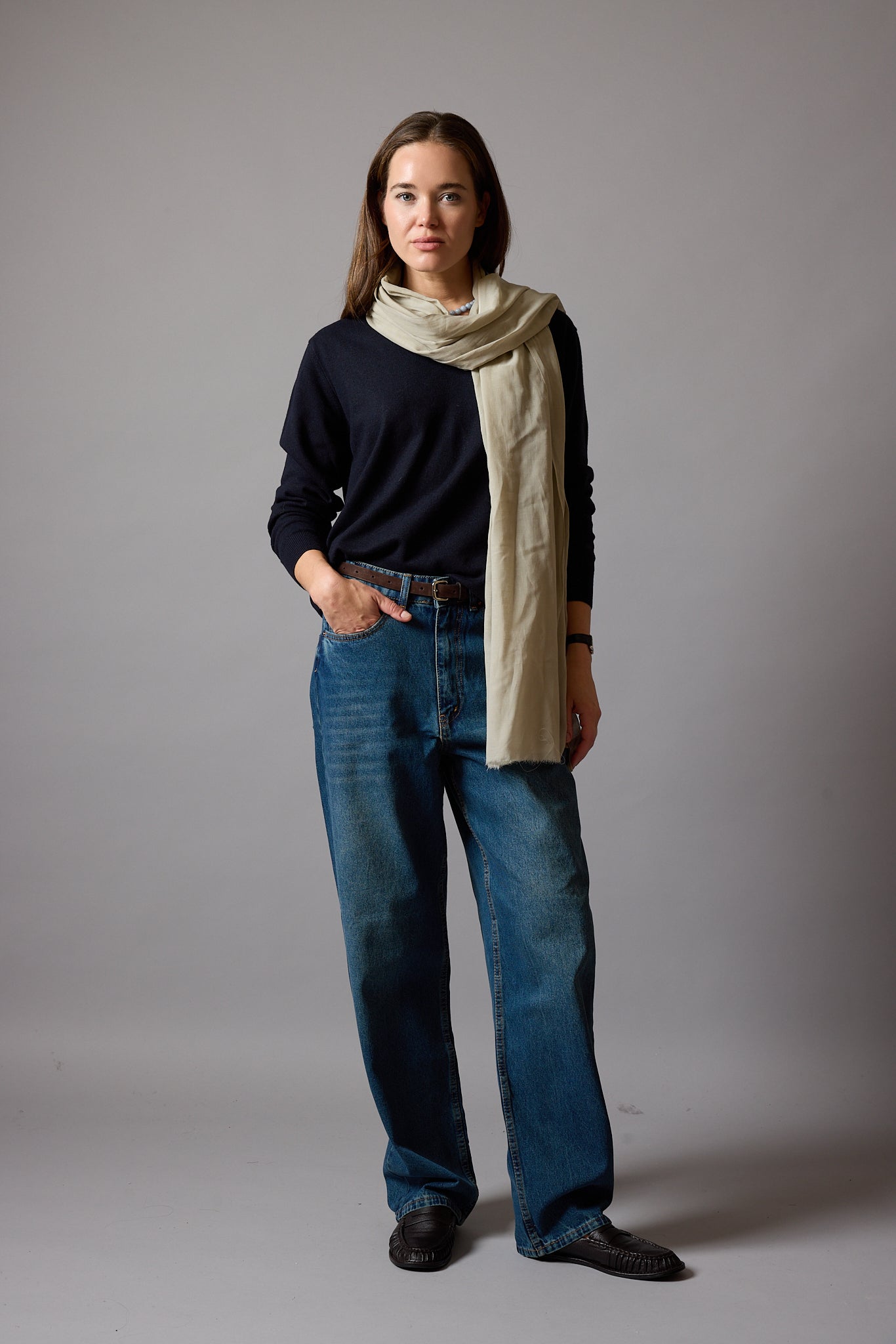 Vintage Beige Organik Pamuk El Boyama Sal