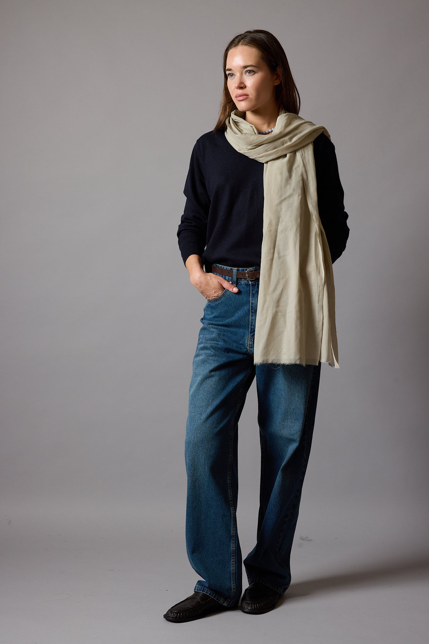 Vintage Beige Organik Pamuk El Boyama Sal