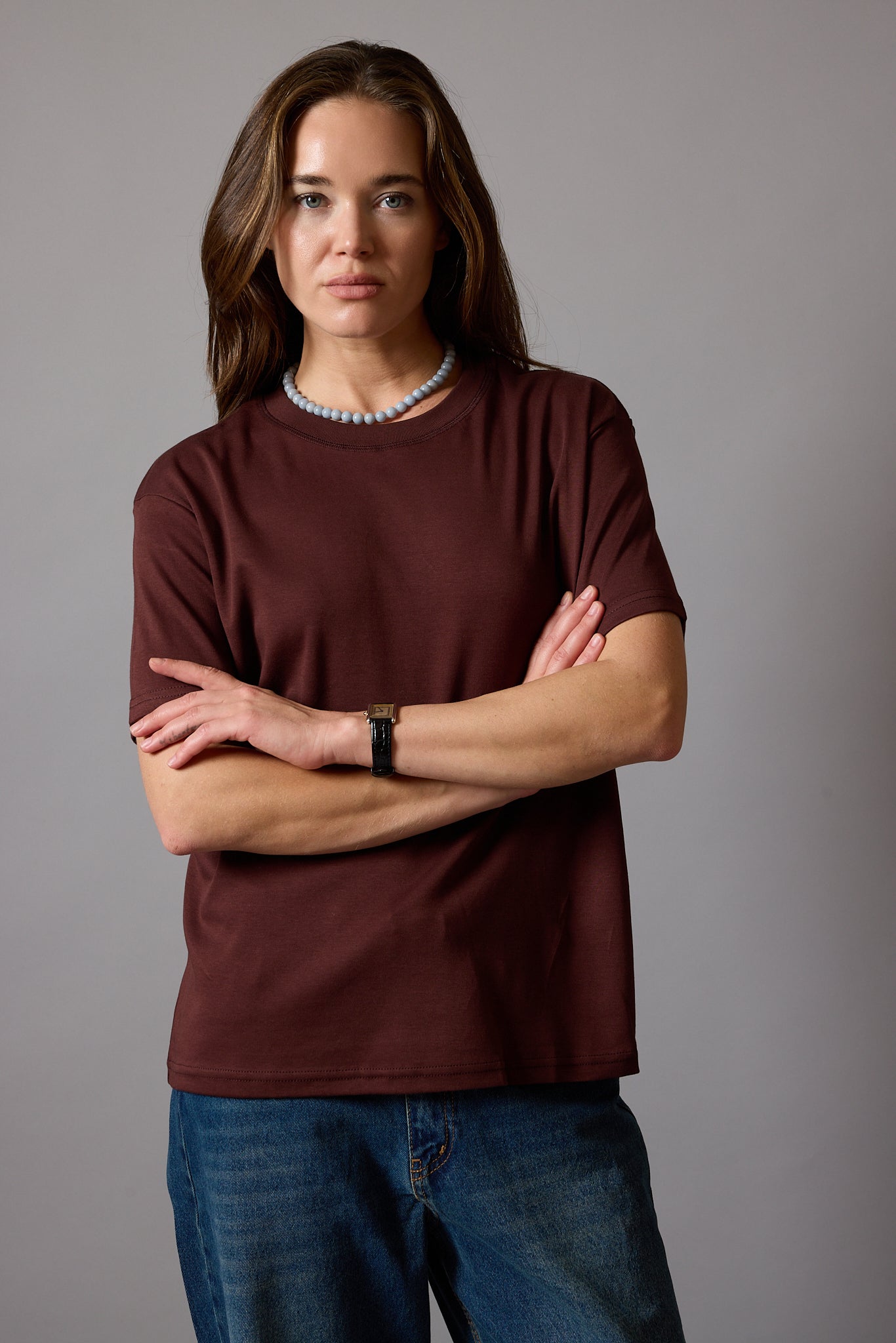 KISA KOLLU PAMUK T-SHIRT KAHVE